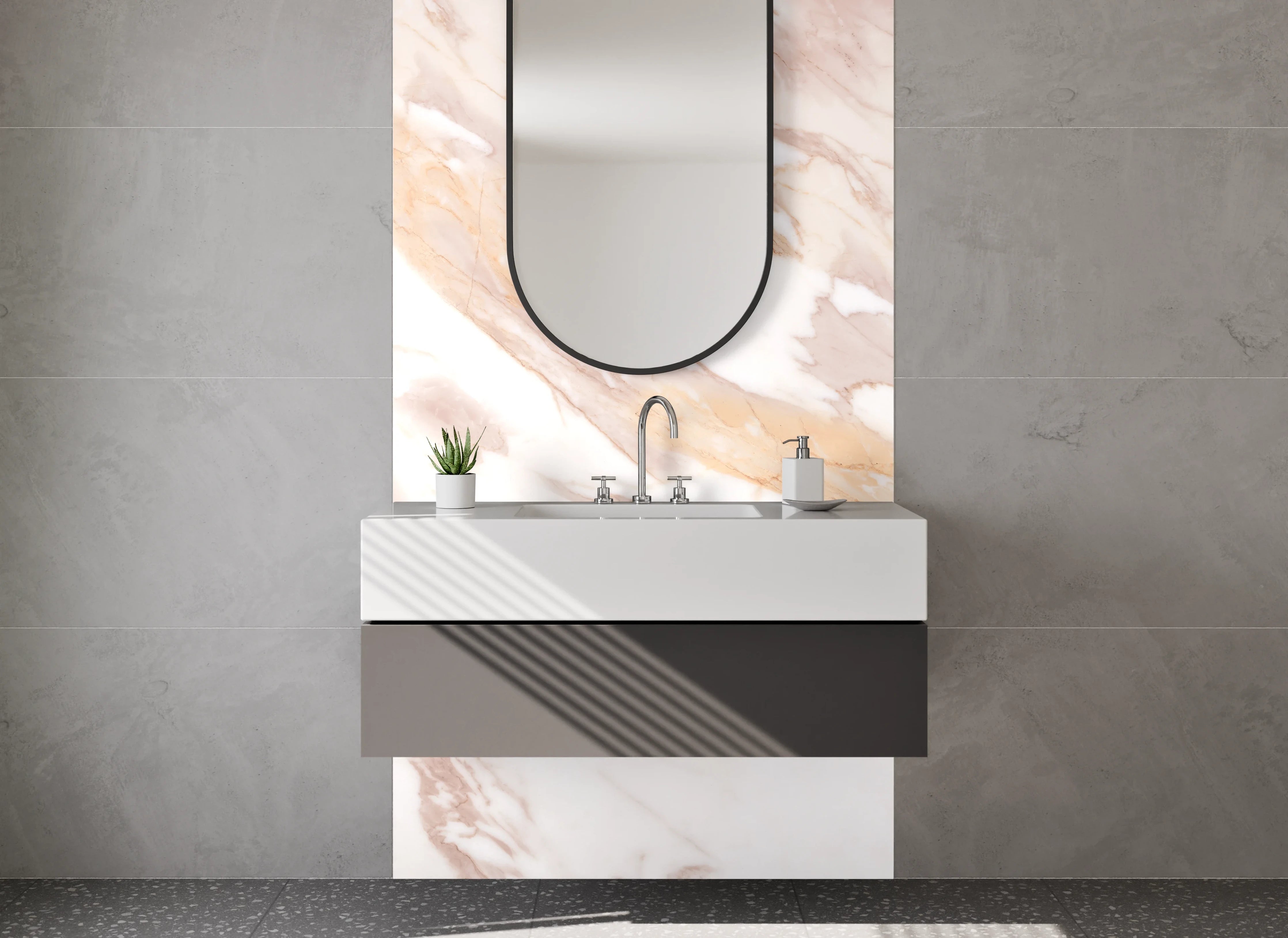 Waschbecken-Rückwand - Marmoroptik Weiß Beige Braun Fliesen