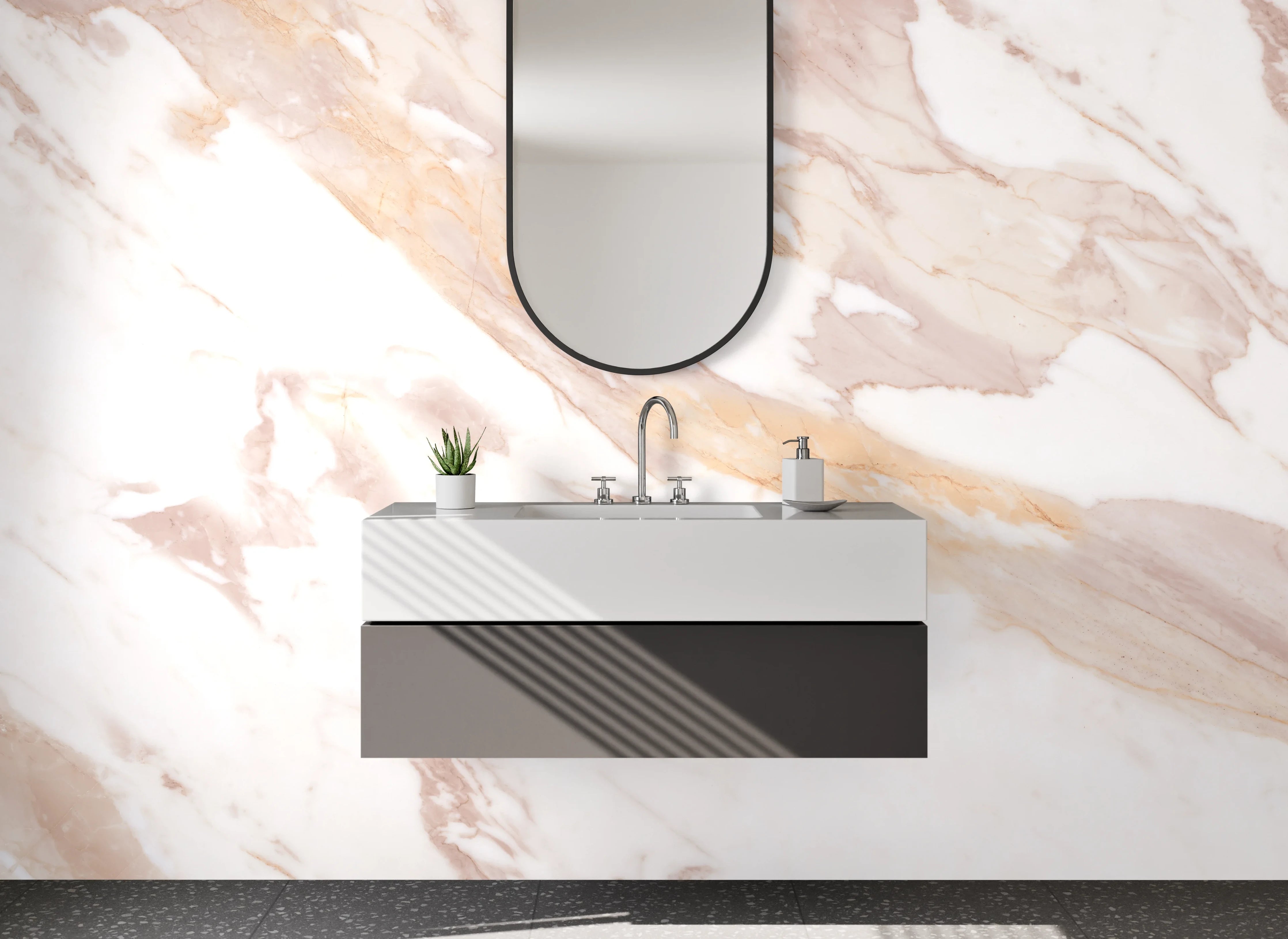 Waschbecken-Rückwand - Marmoroptik Weiß Beige Braun Fliesen