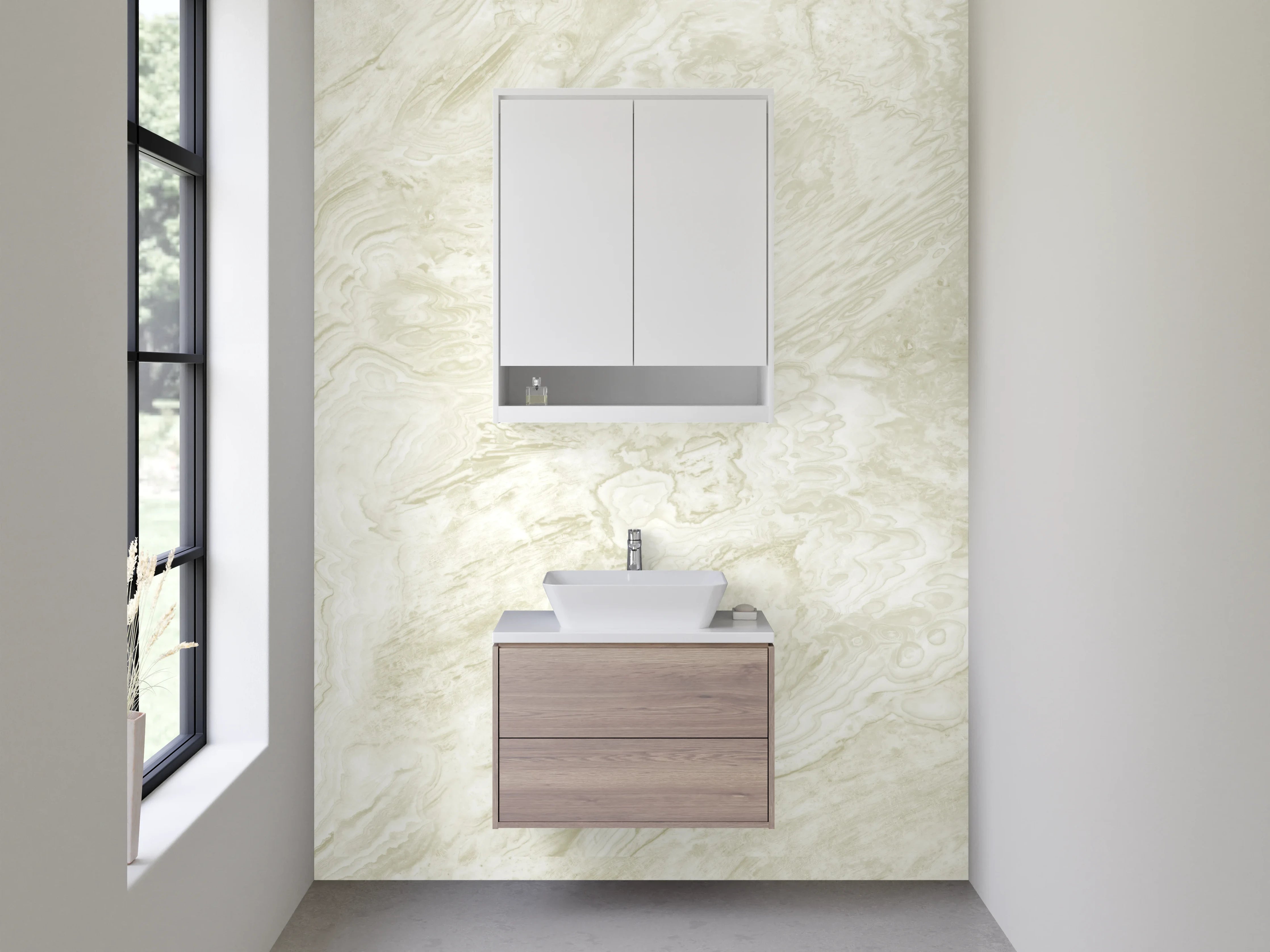 Waschbecken-Rückwand - Marmoroptik Weiß Beige Wanddekor