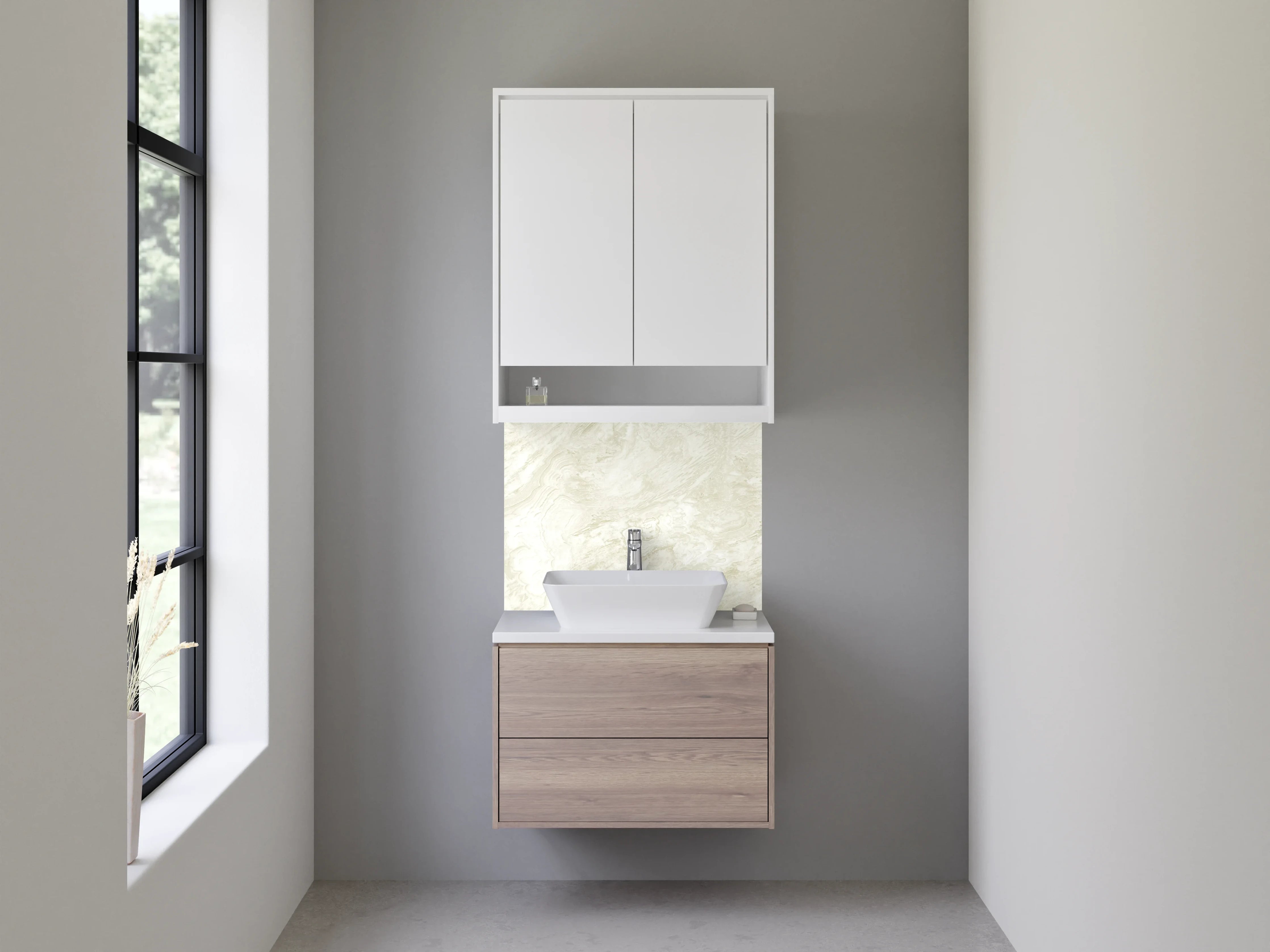 Waschbecken-Rückwand - Marmoroptik Weiß Beige Wanddekor