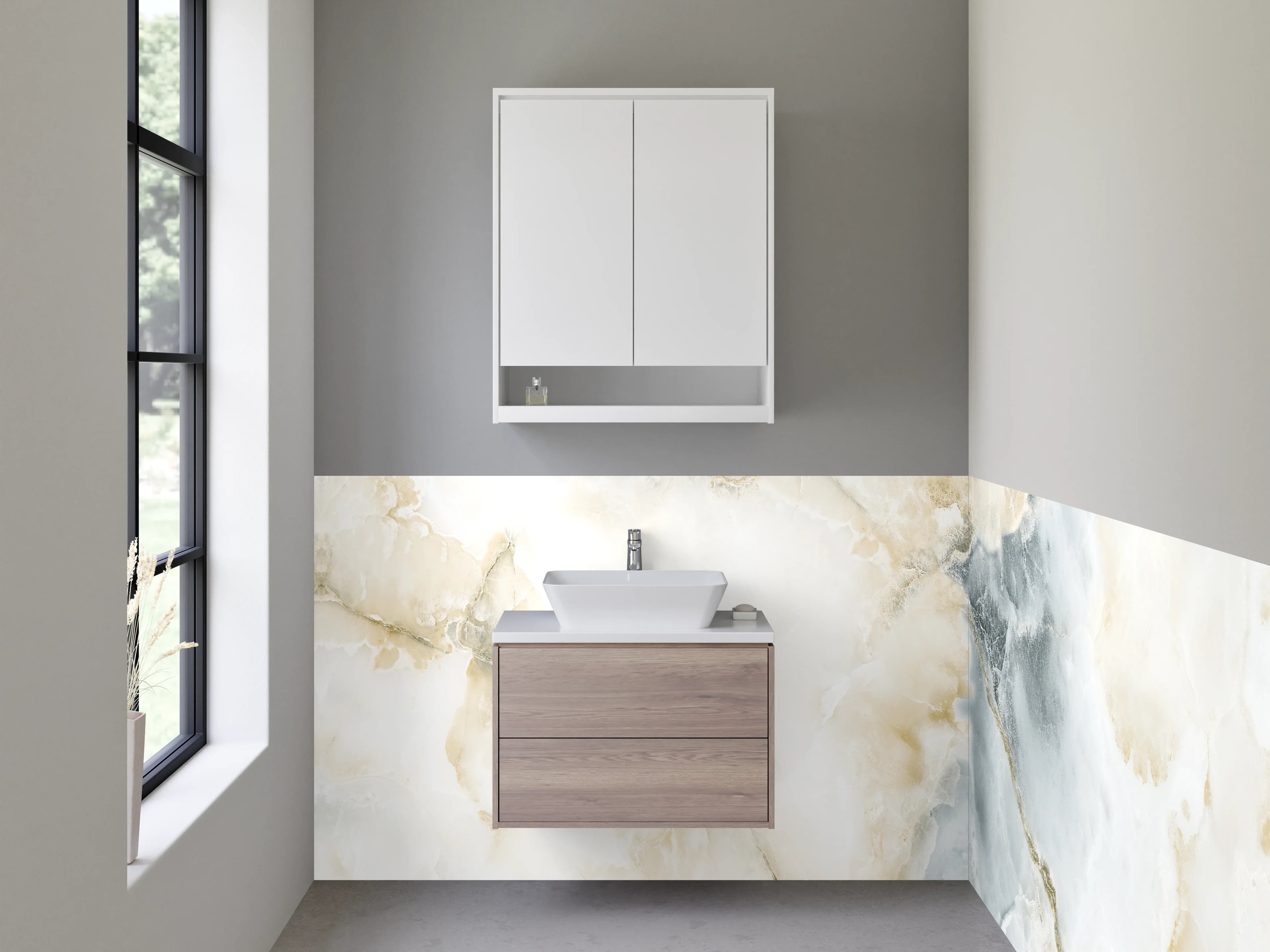 Waschbecken-Rückwand - Marmoroptik Weiß Grau Beige Modern