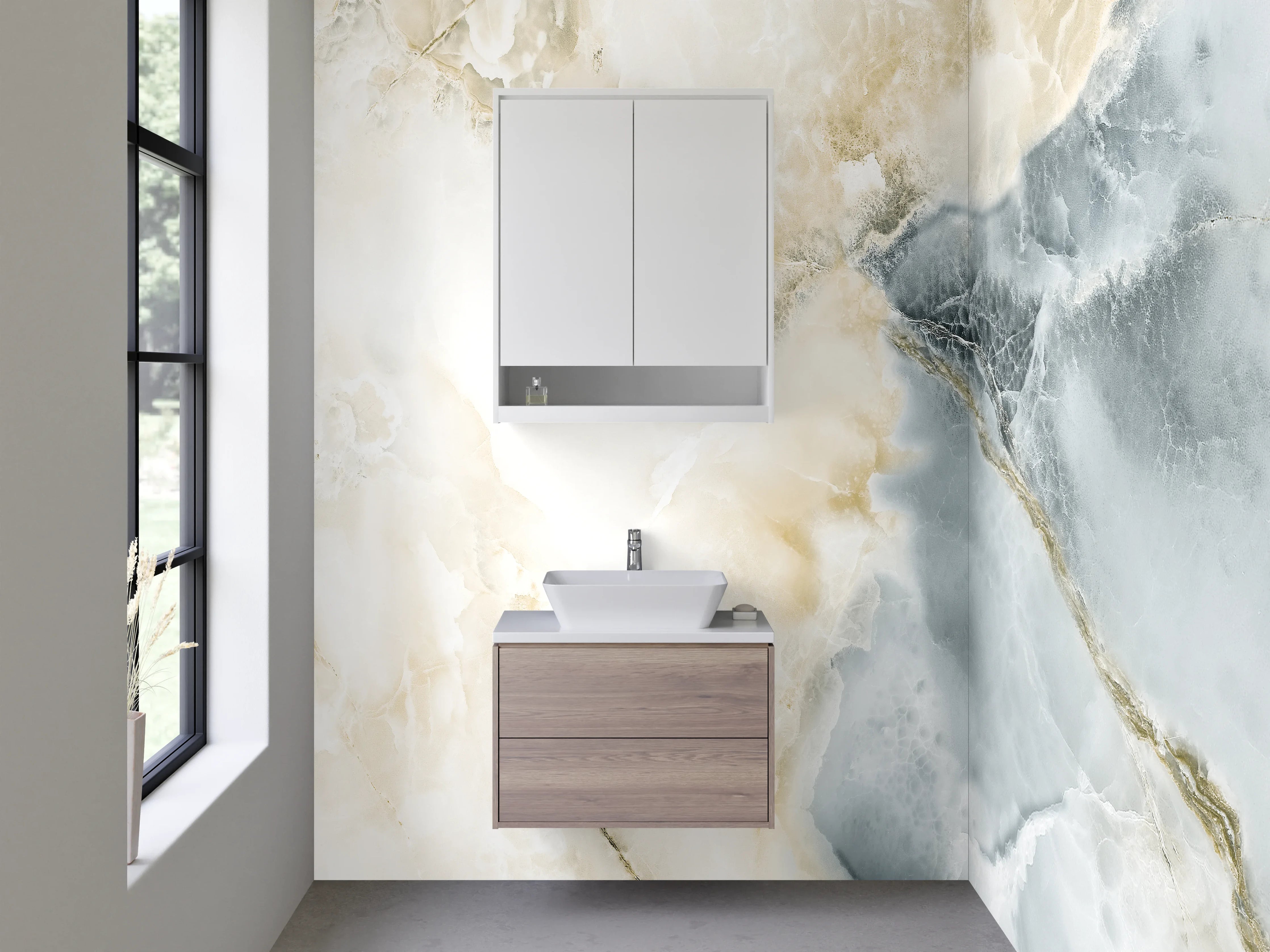 Waschbecken-Rückwand - Marmoroptik Weiß Grau Beige Modern