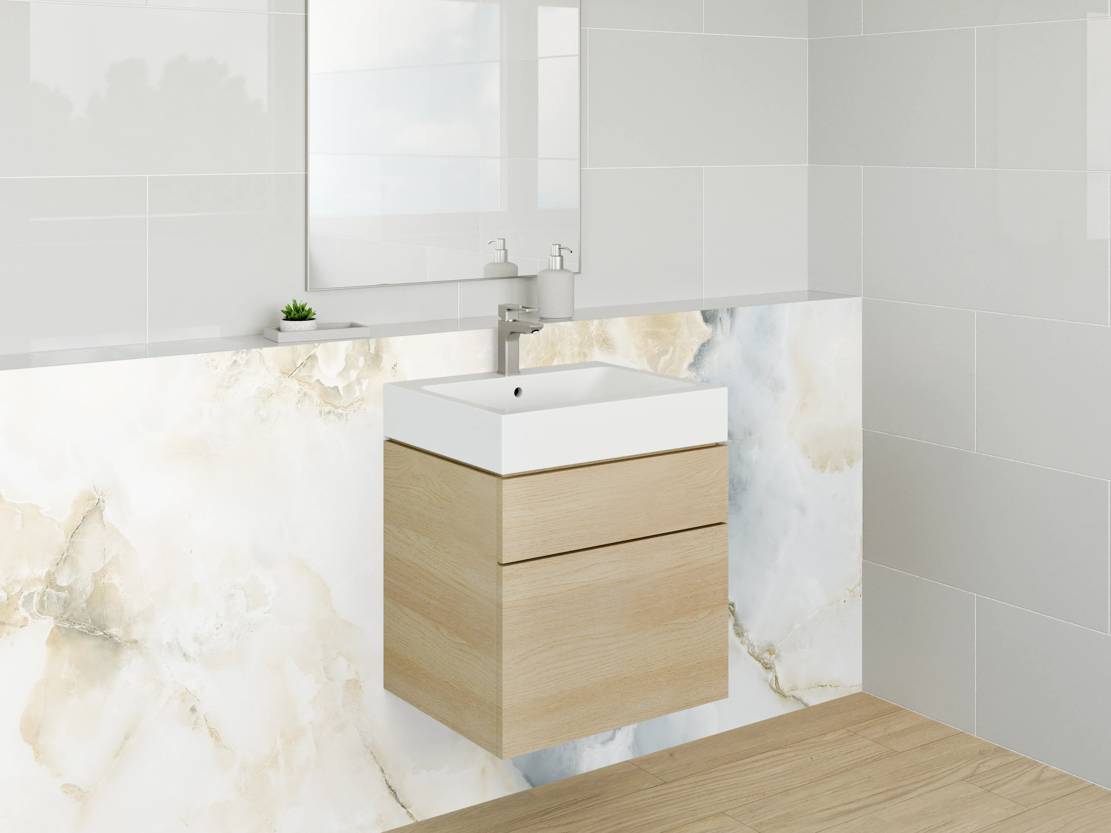 Waschbecken-Rückwand - Marmoroptik Weiß Grau Beige Modern