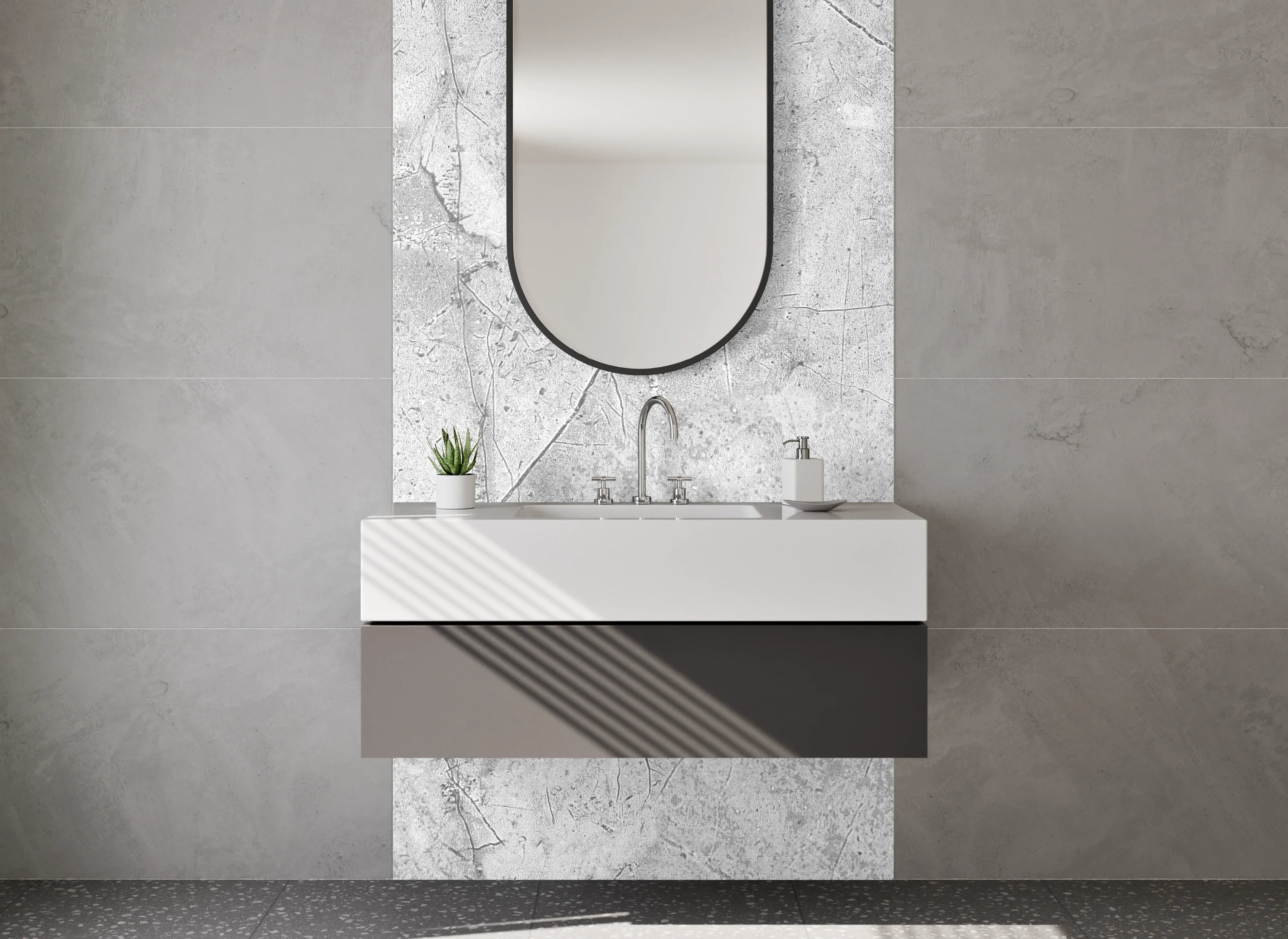 Waschbecken-Rückwand - Marmoroptik Weiß Grau für Bad und Küche