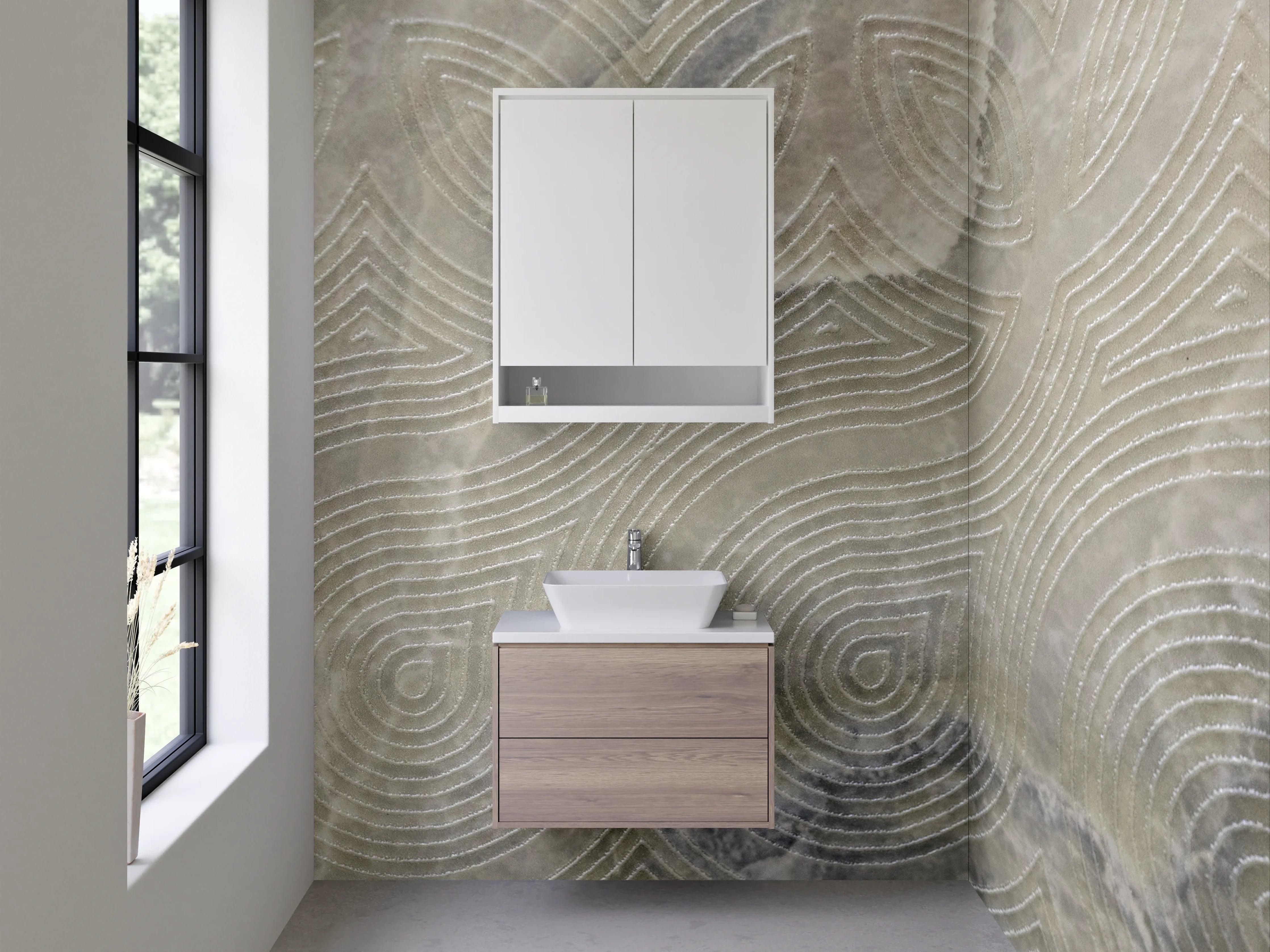 Waschbecken-Rückwand - Marmoroptik mit feinen Kreislinien