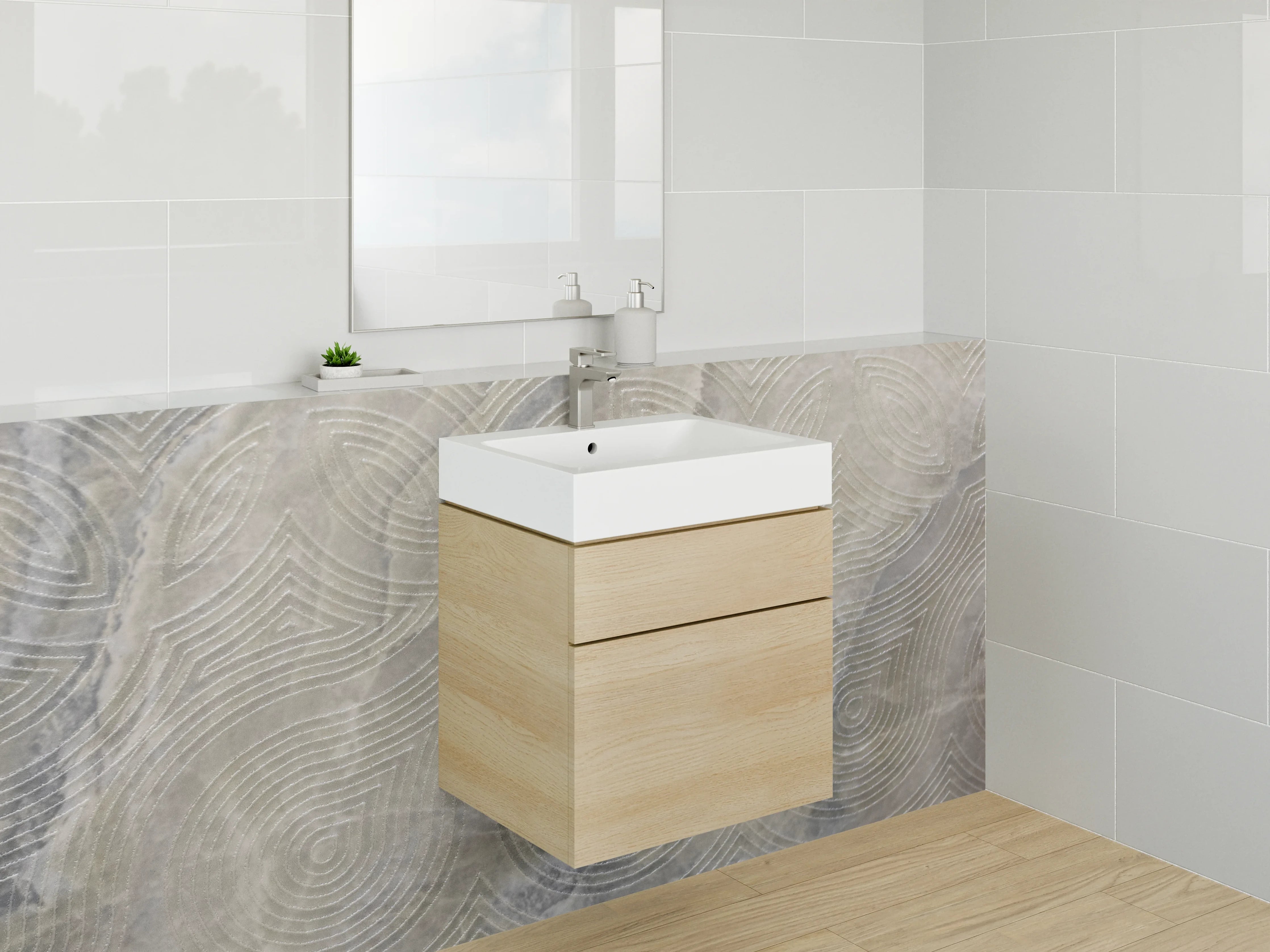 Waschbecken-Rückwand - Marmoroptik mit feinen Kreislinien
