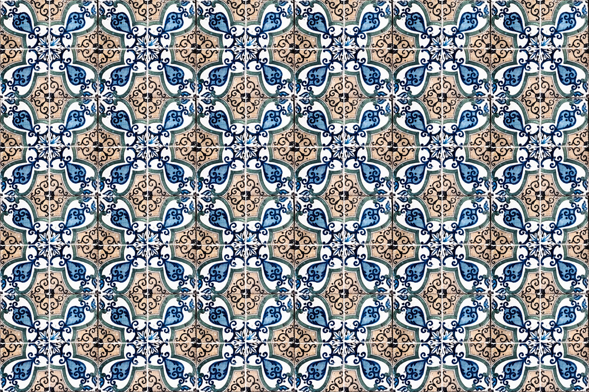 Waschbecken-Rückwand-Marokkanische Fliesenkunst Blau-Grau-Beige
