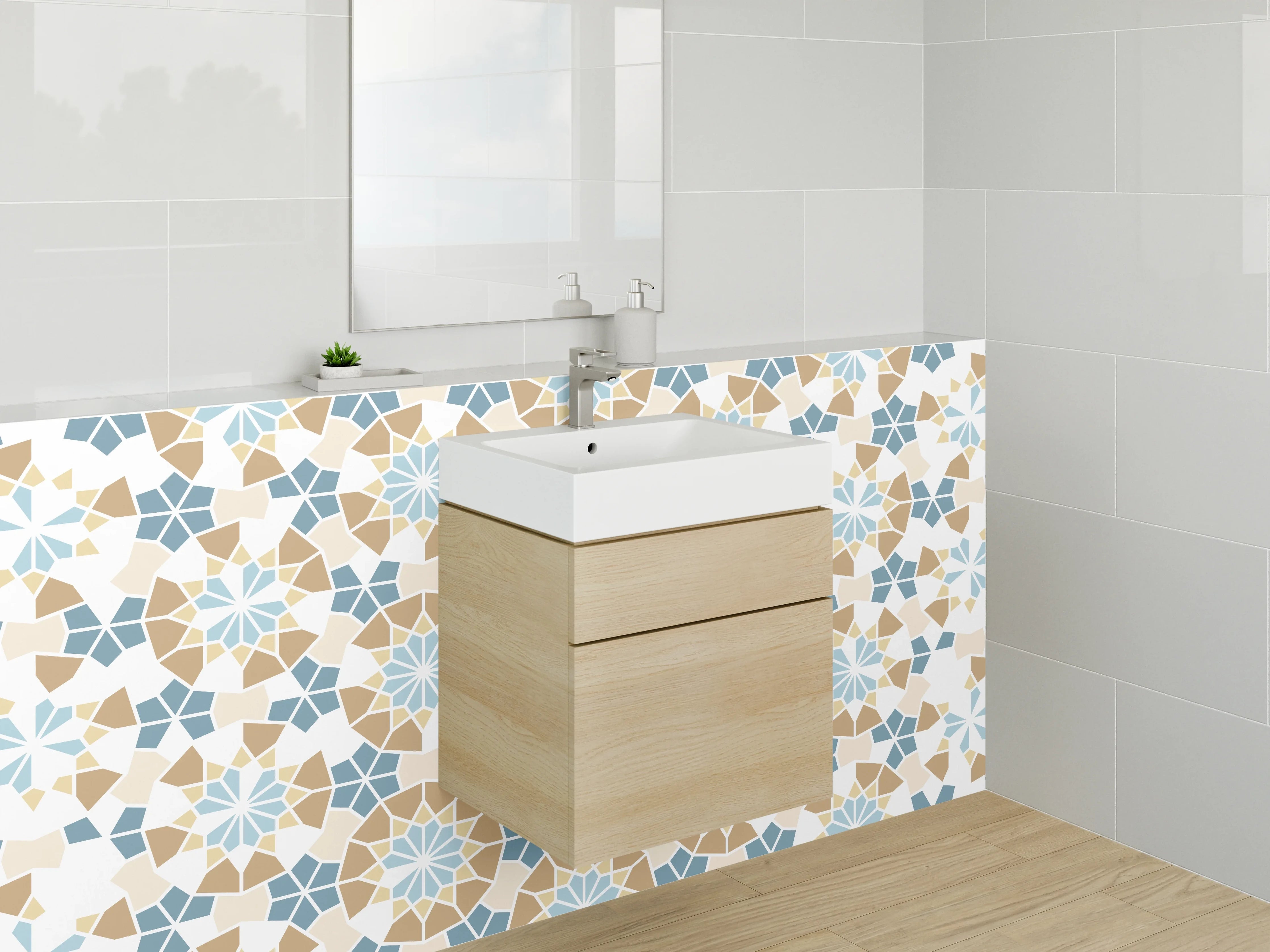 Waschbecken-Rückwand - Marokkanische Fliesenkunst Blau Grau Weiß