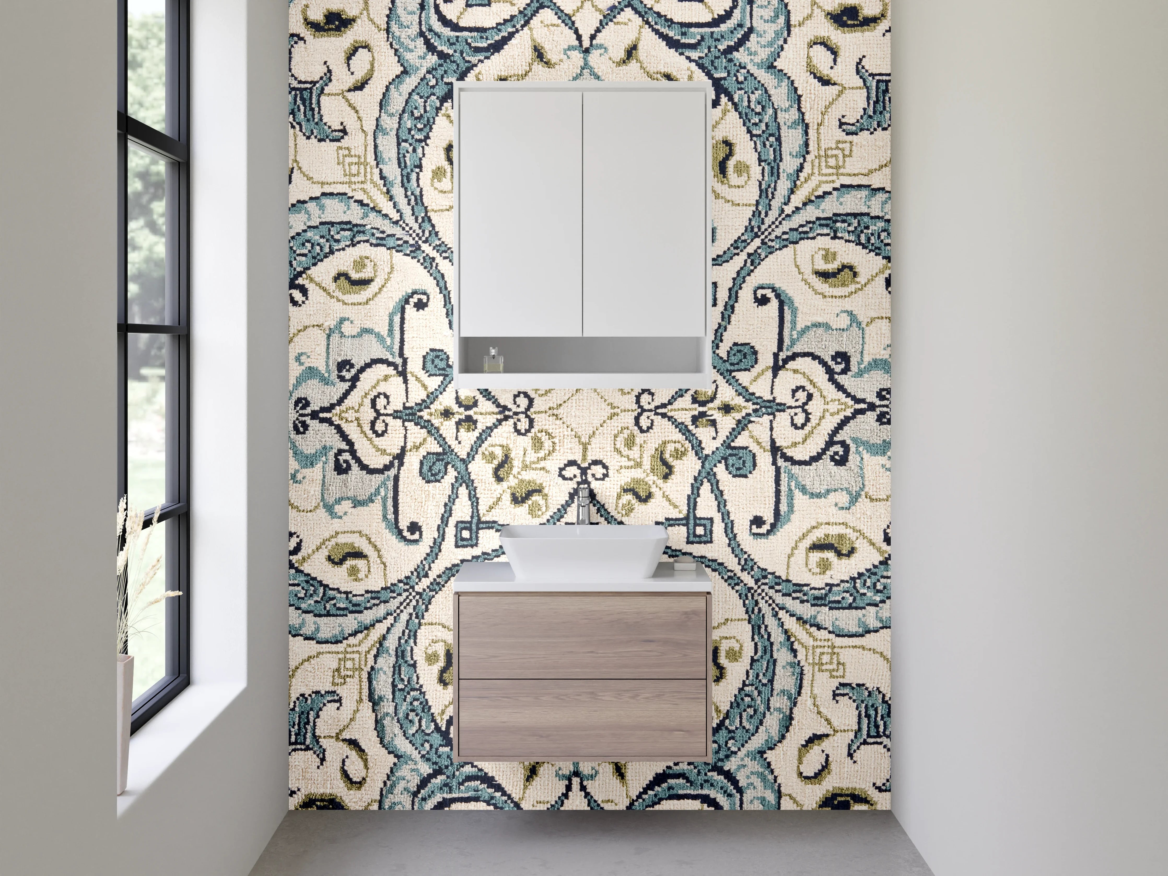 Waschbecken-Rückwand - Marokkanische Fliesenoptik Blau-Grau-Beige