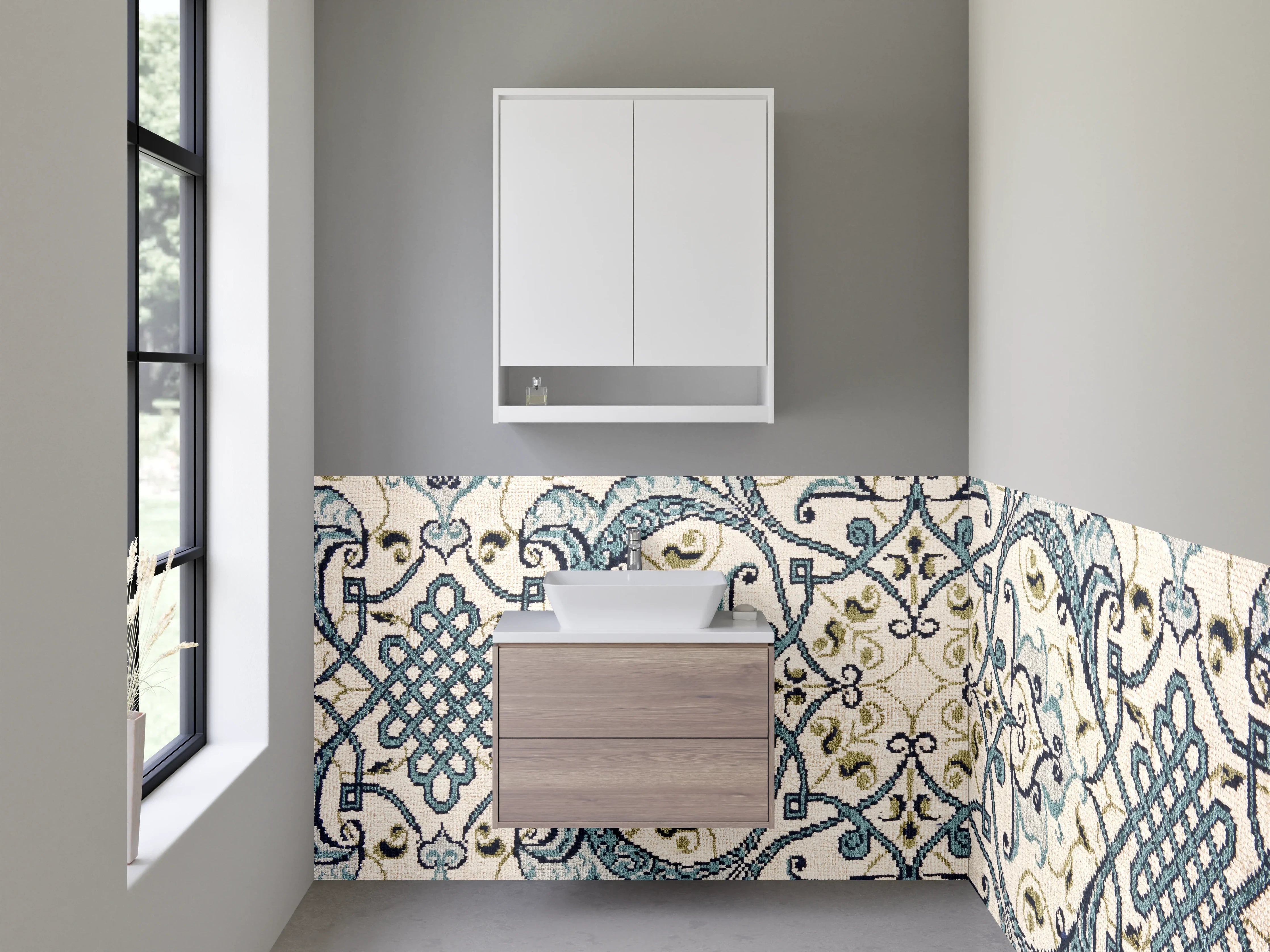 Waschbecken-Rückwand - Marokkanische Fliesenoptik Blau-Grau-Beige