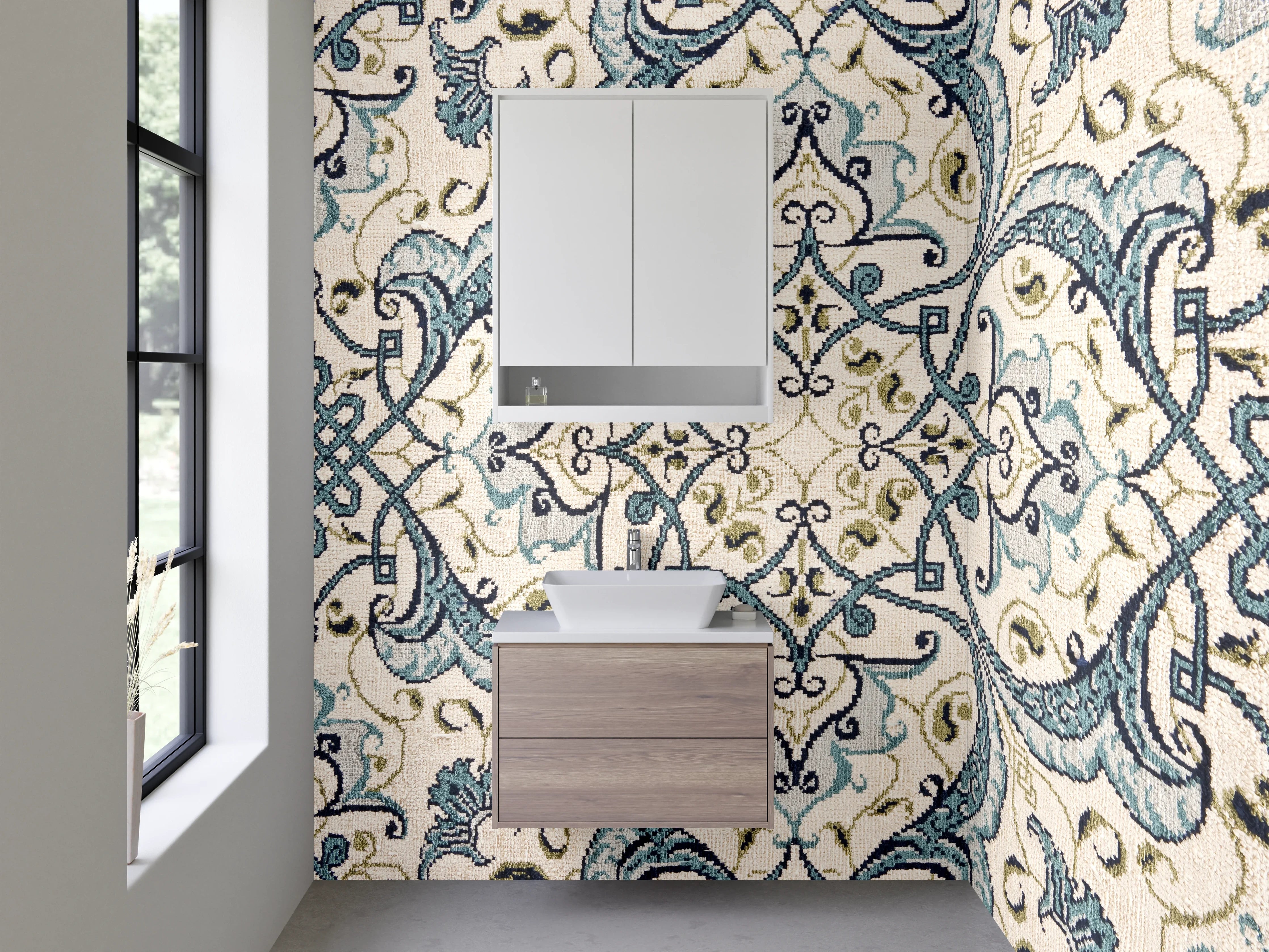 Waschbecken-Rückwand - Marokkanische Fliesenoptik Blau-Grau-Beige