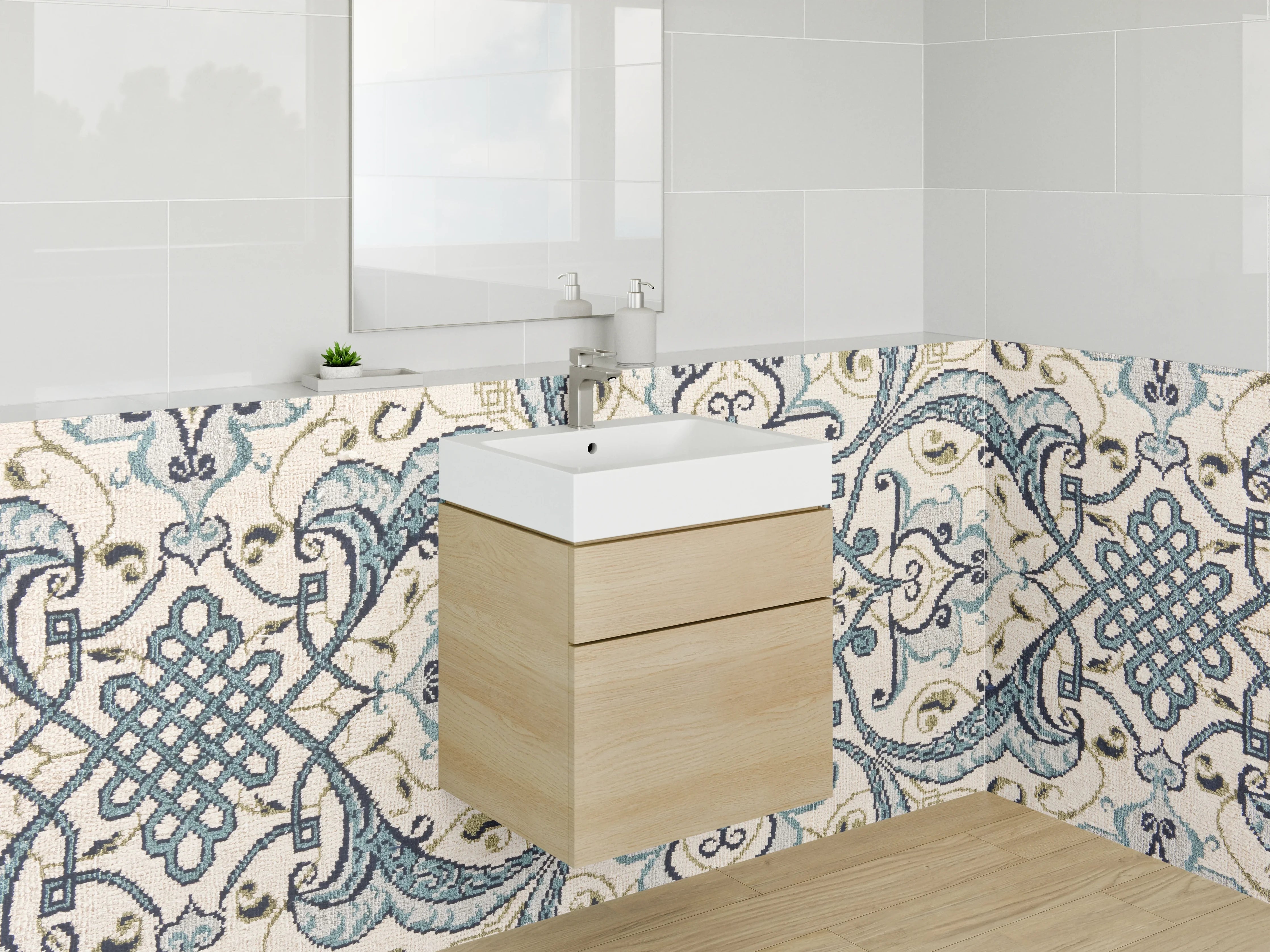 Waschbecken-Rückwand - Marokkanische Fliesenoptik Blau-Grau-Beige
