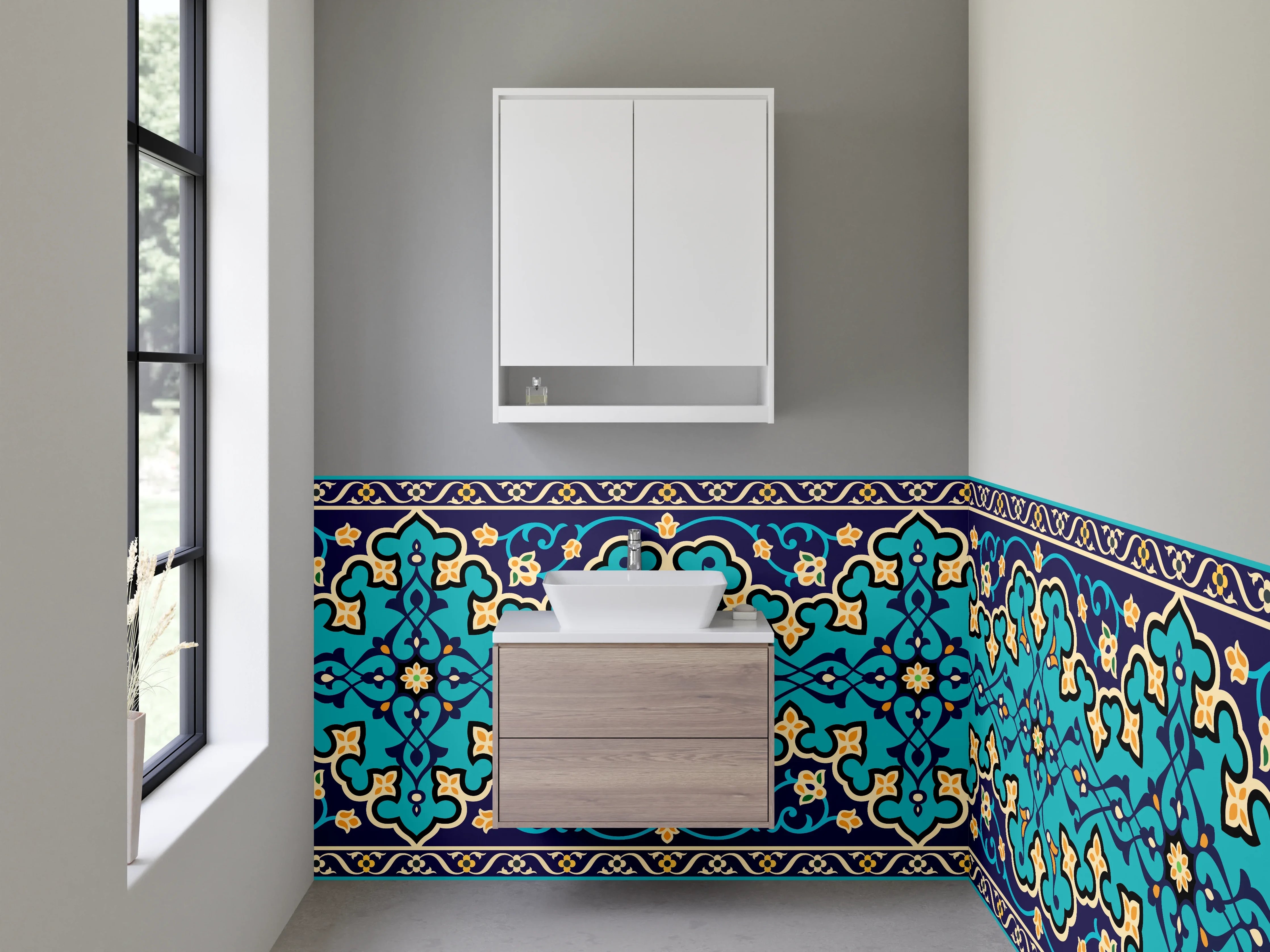 Waschbecken-Rückwand - Marokkanisches Fliesendesign Türkis-Blau-Grau