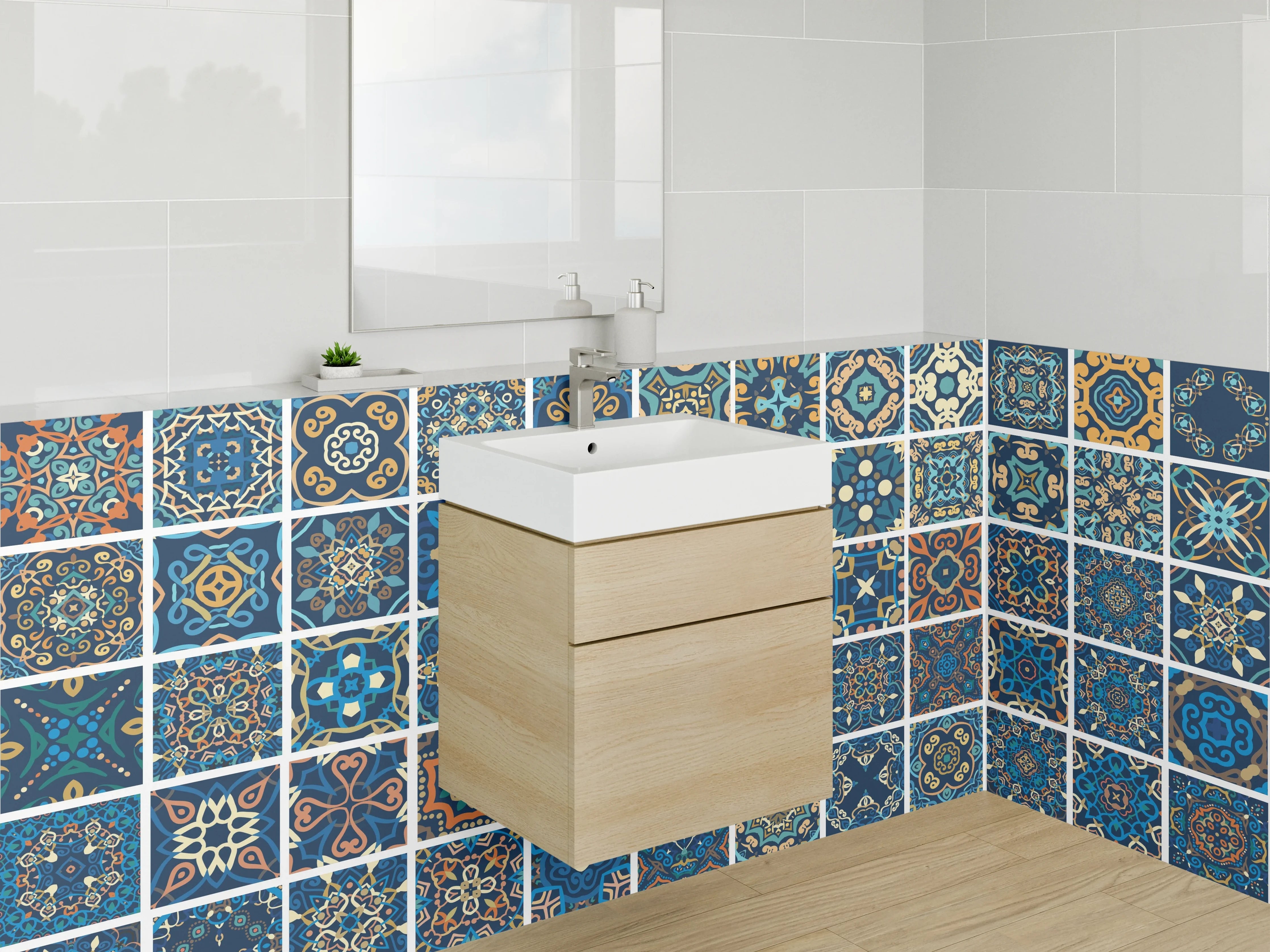 Waschbecken-Rückwand - Marokkanisches Fliesenmuster in Blau