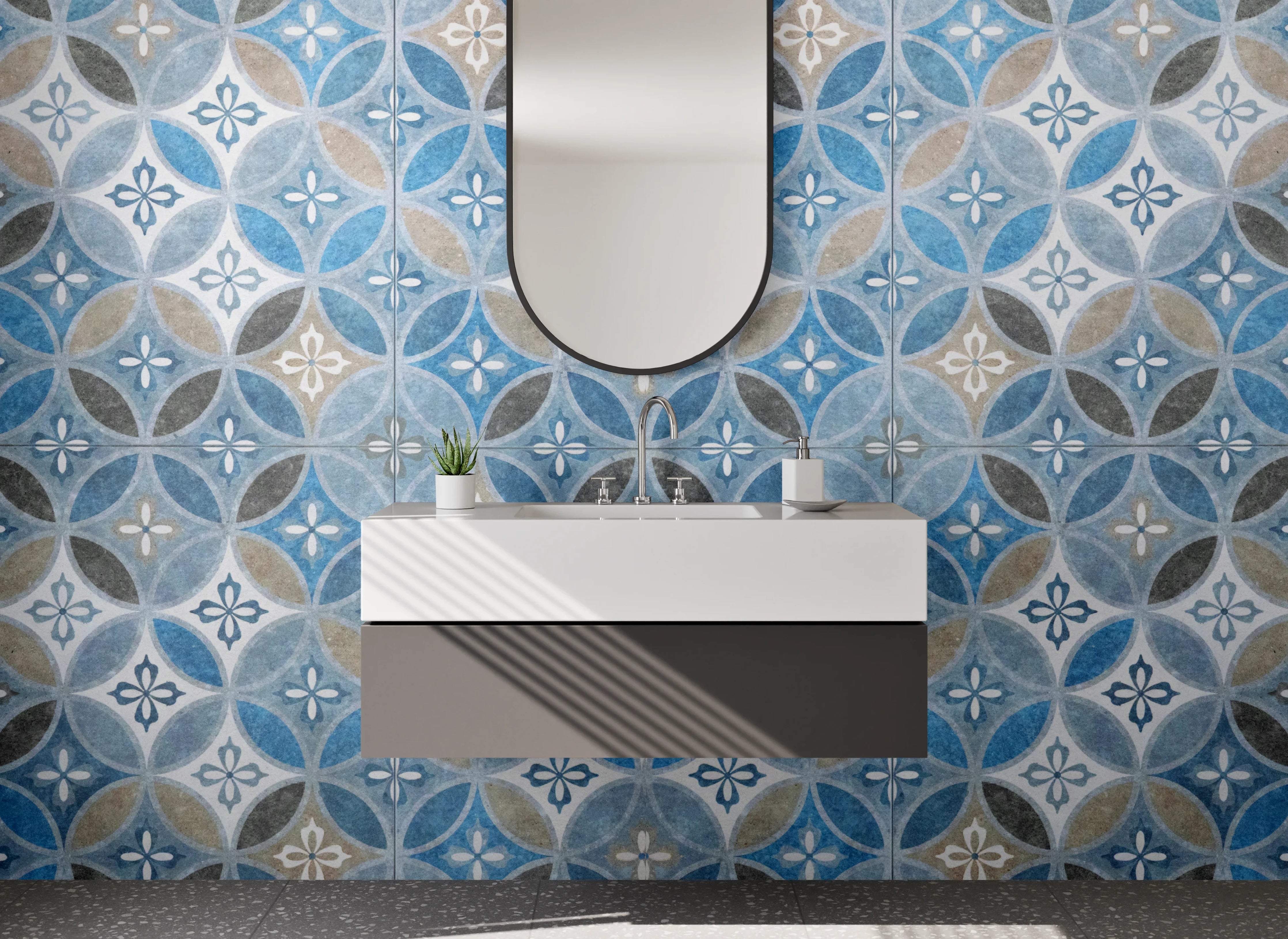 Waschbecken-Rückwand - Marokkanisches Mosaik Fliesenmuster Blau