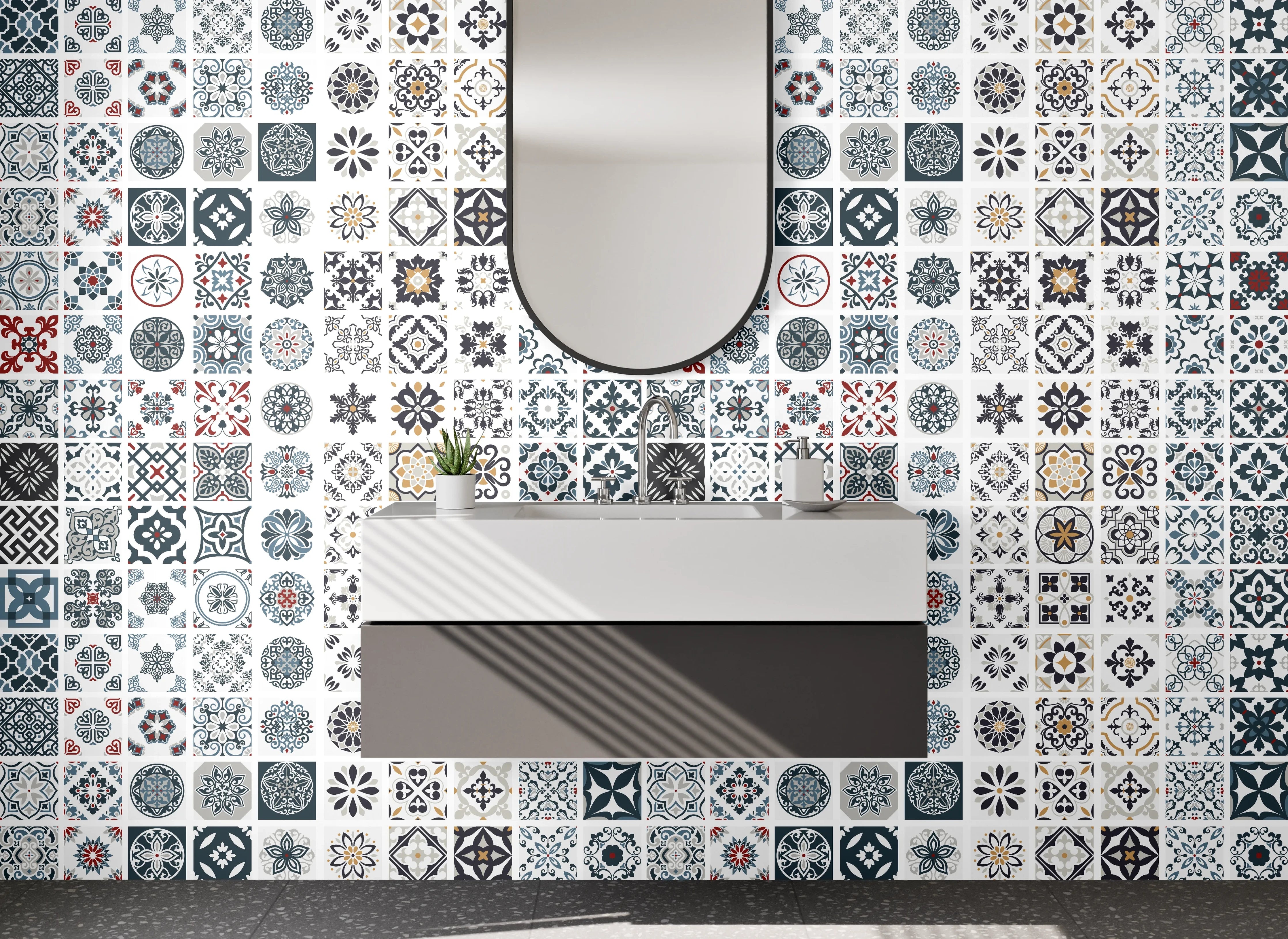 Waschbecken-Rückwand - Marokkanisches Patchwork Fliesenmuster