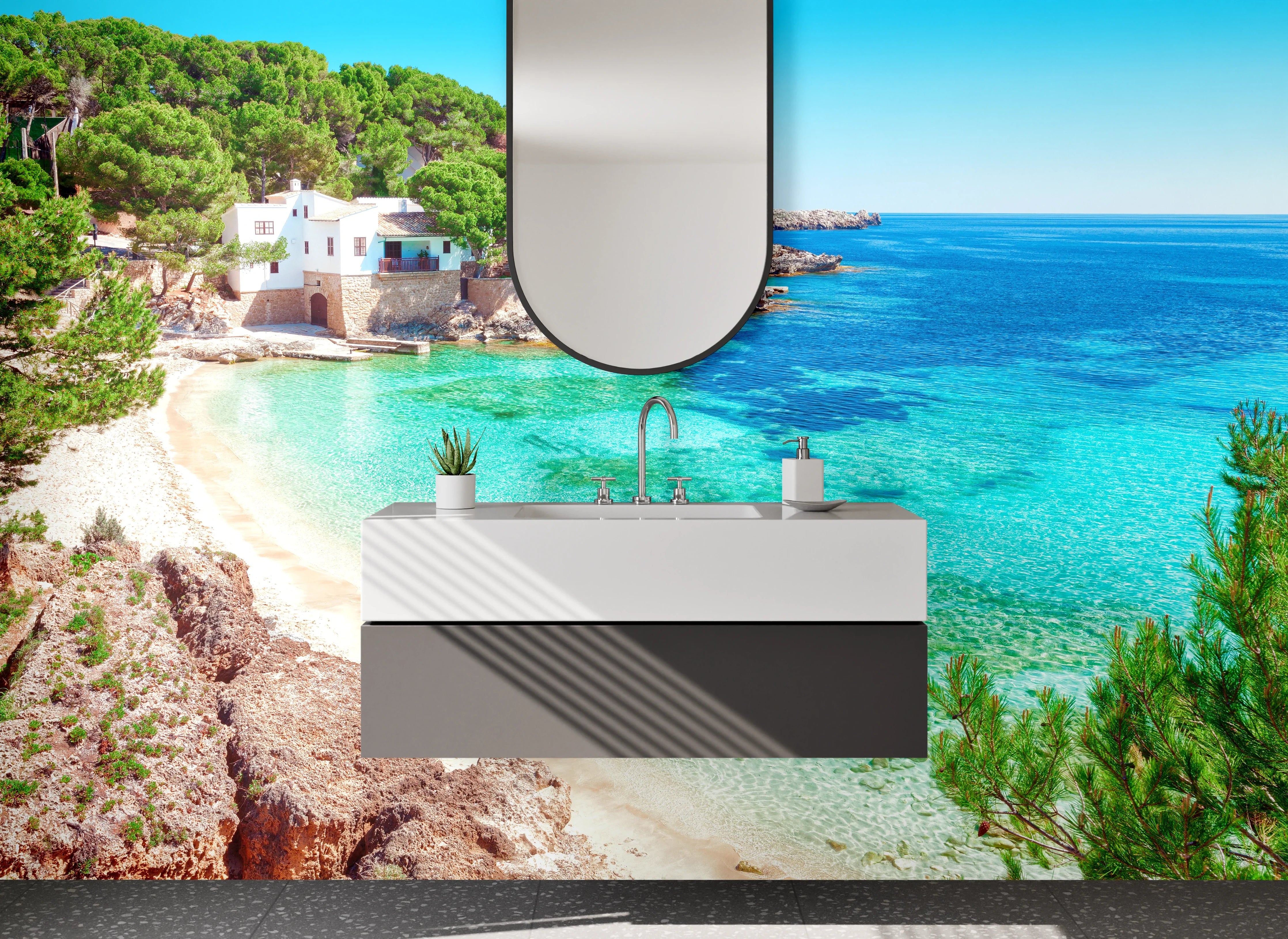Waschbecken-Rückwand - Mediterrane Bucht mit türkisfarbenem Meer