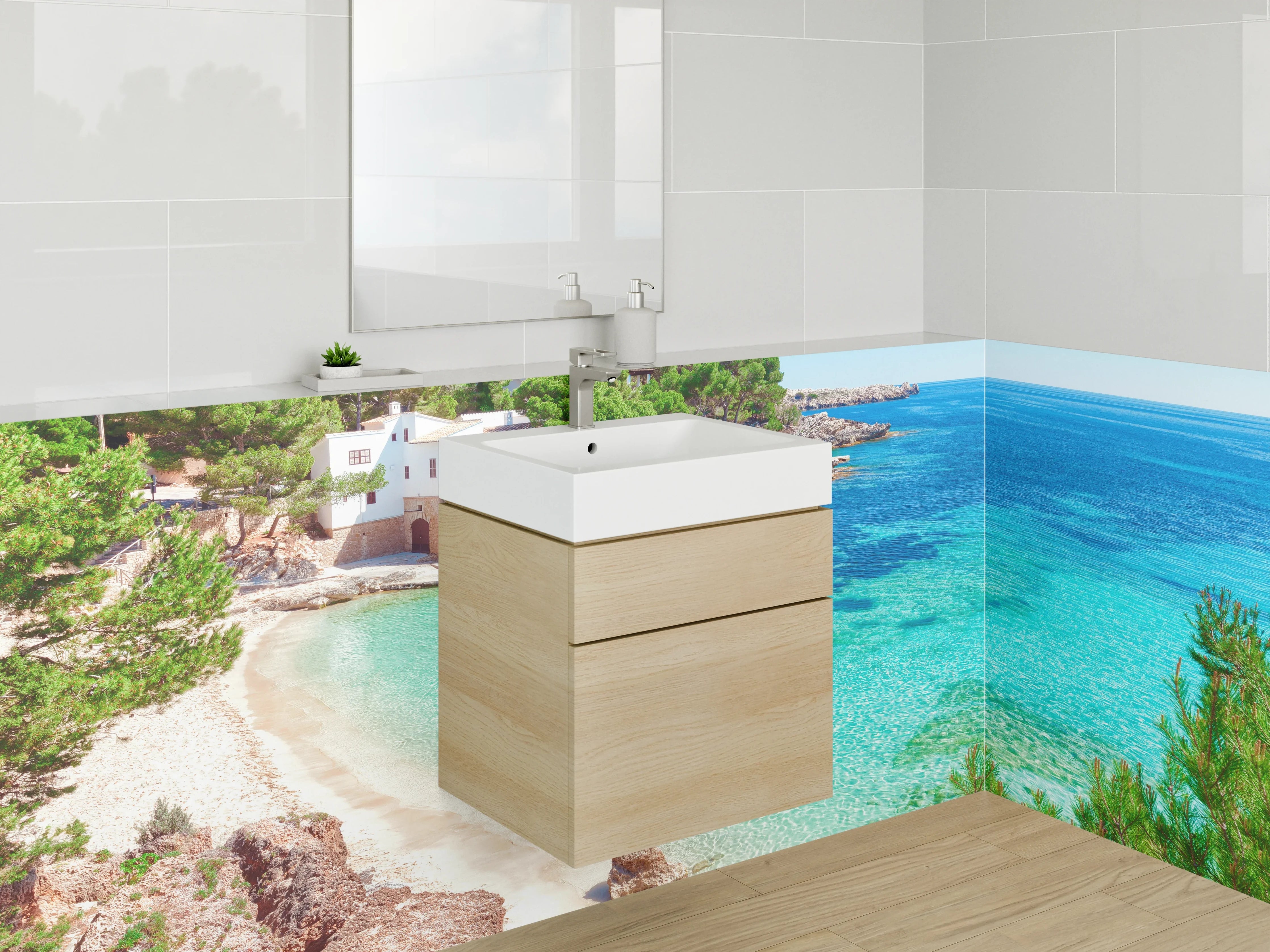 Waschbecken-Rückwand - Mediterrane Bucht mit türkisfarbenem Meer