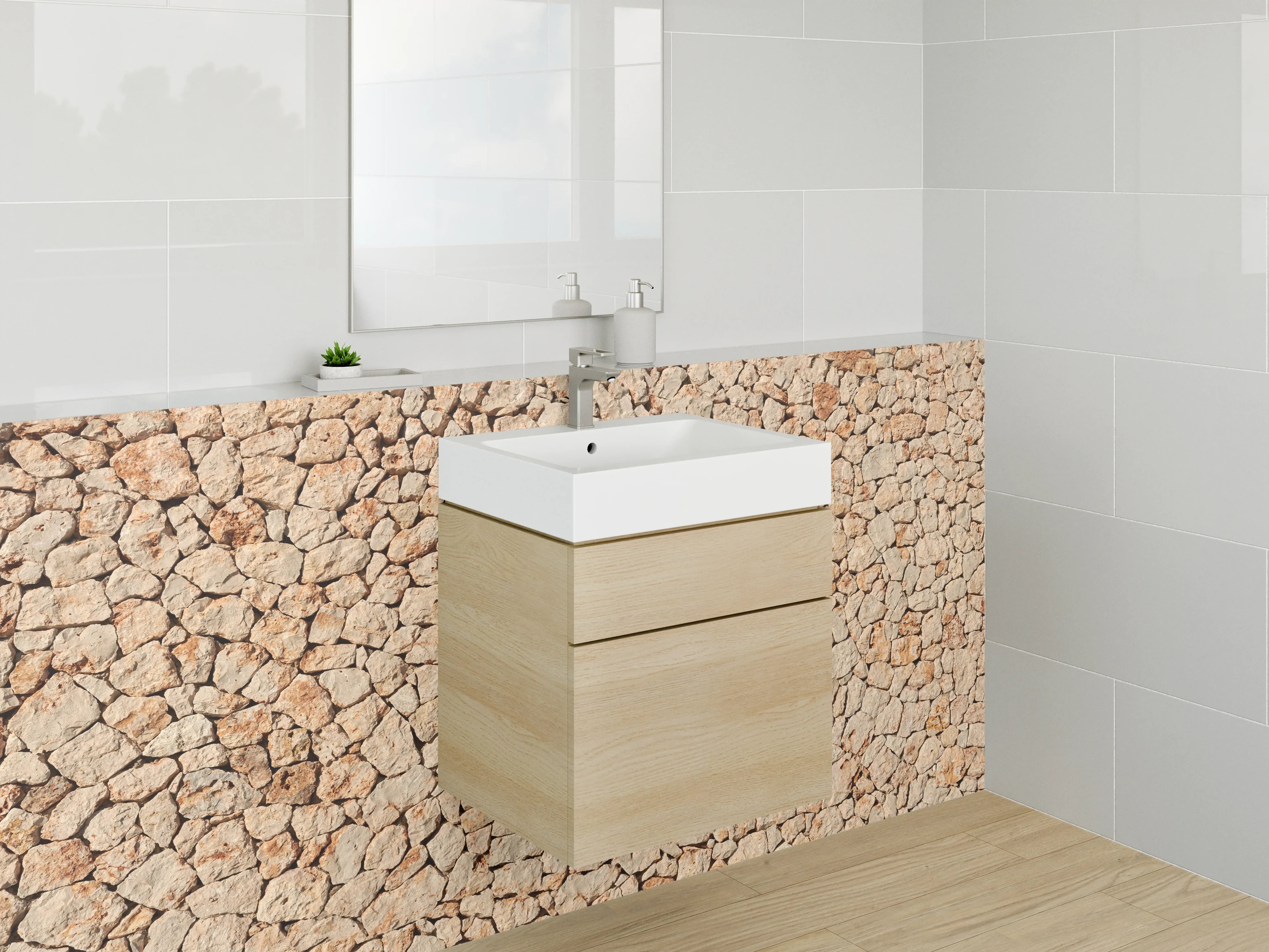 Waschbecken-Rückwand - Mediterrane Natursteinmauer Optik