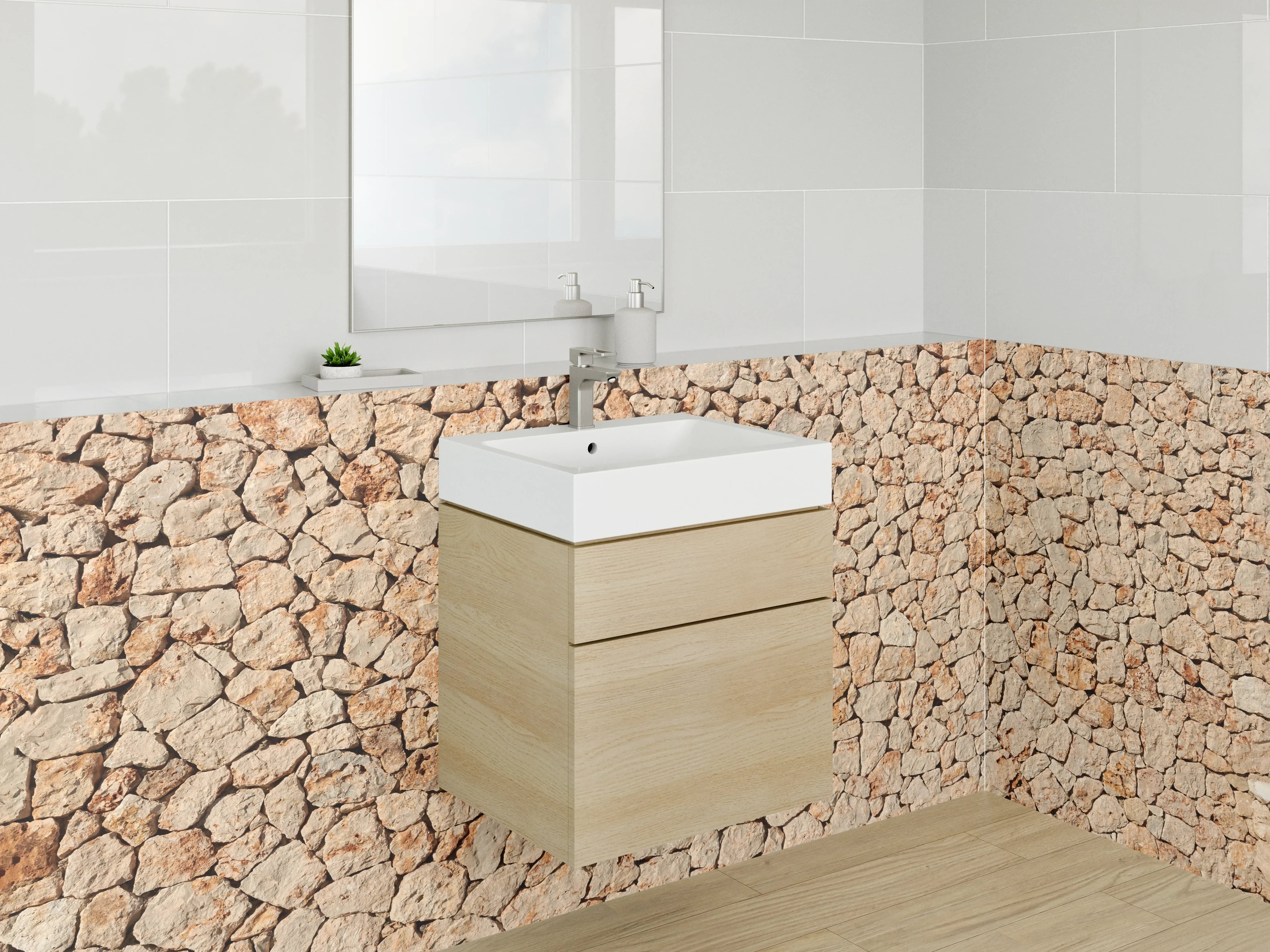Waschbecken-Rückwand - Mediterrane Natursteinmauer Optik