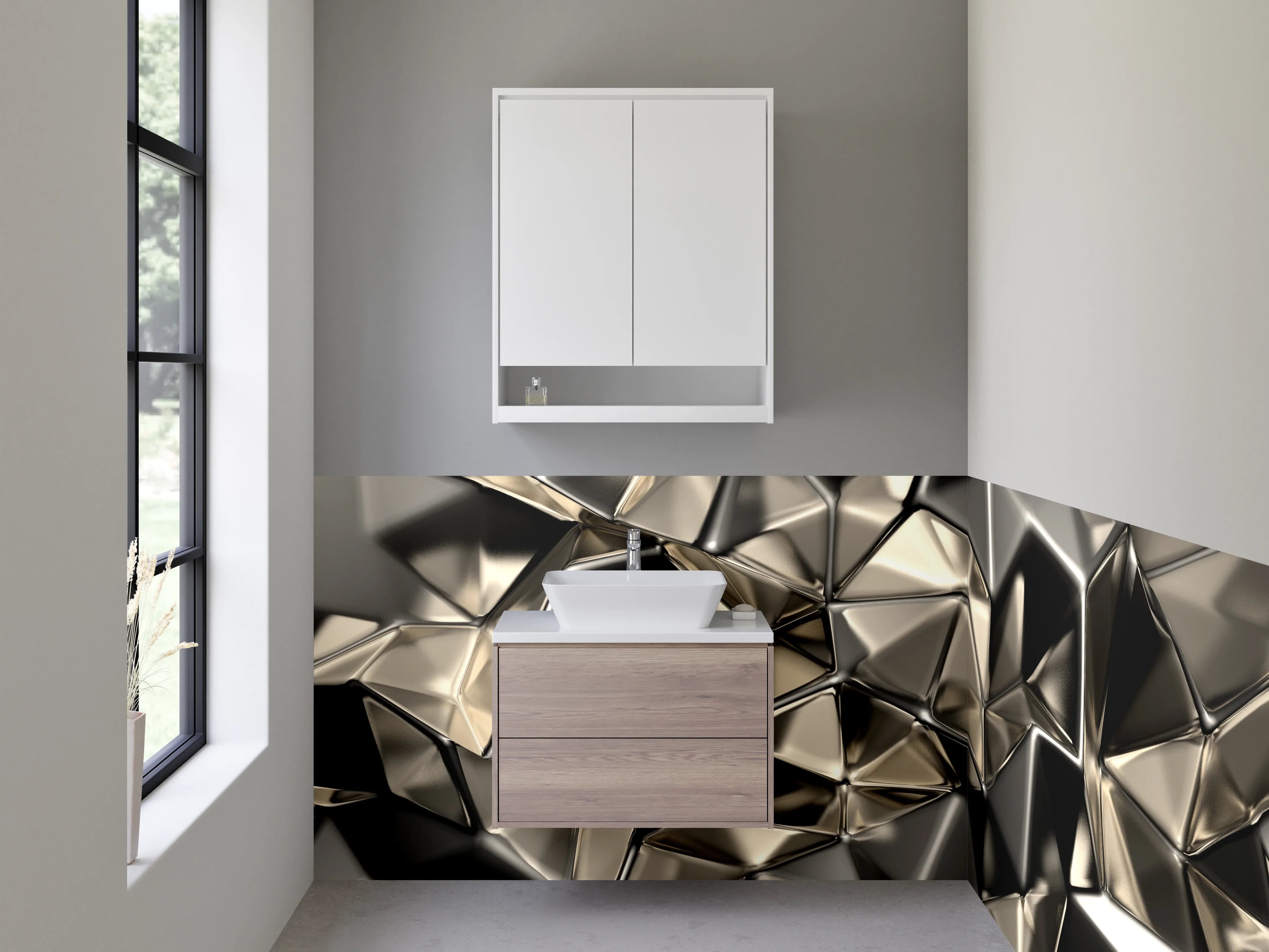 Waschbecken-Rückwand - Metallisch abstraktes 3D-Design Wandbild