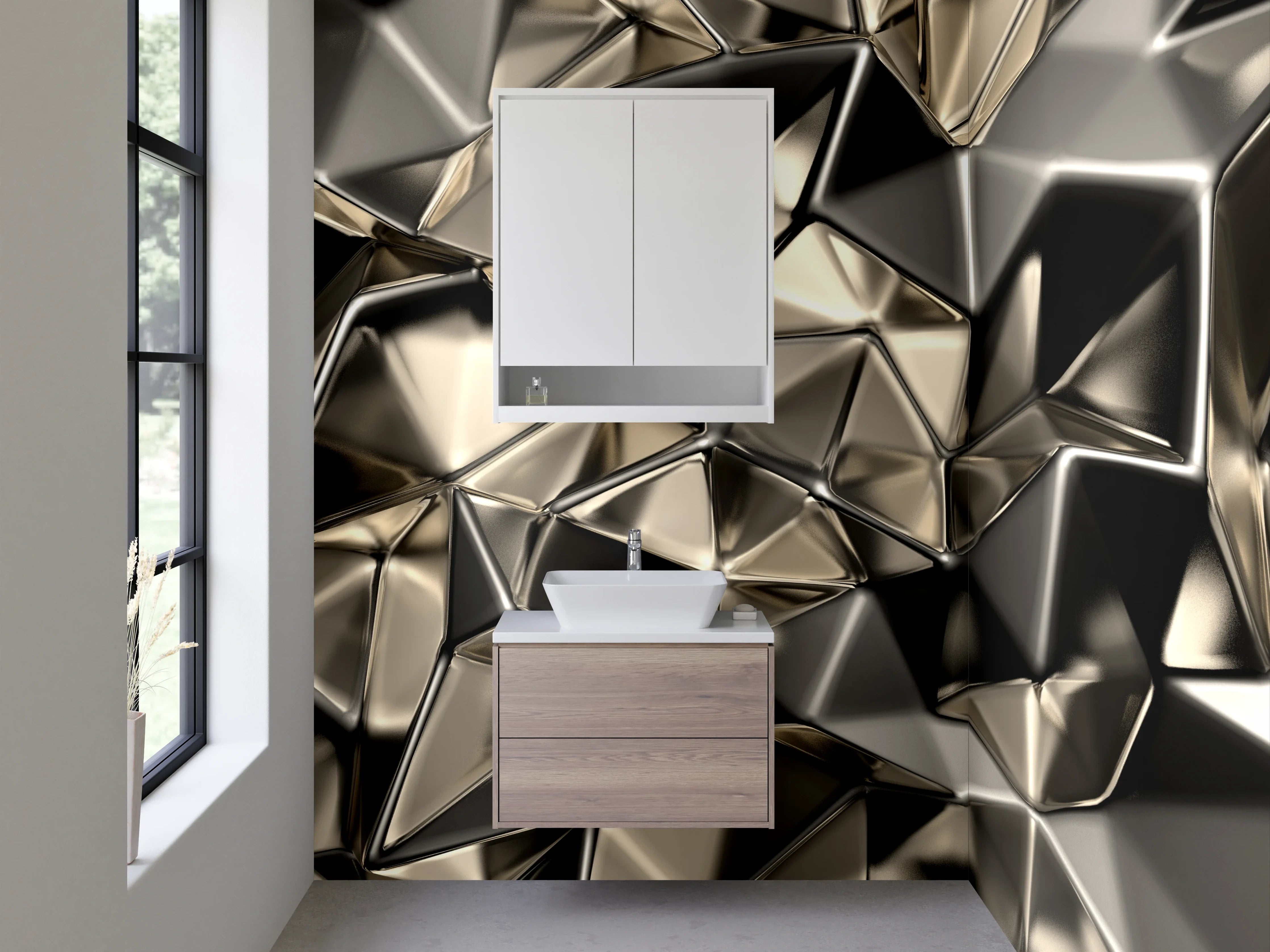 Waschbecken-Rückwand - Metallisch abstraktes 3D-Design Wandbild