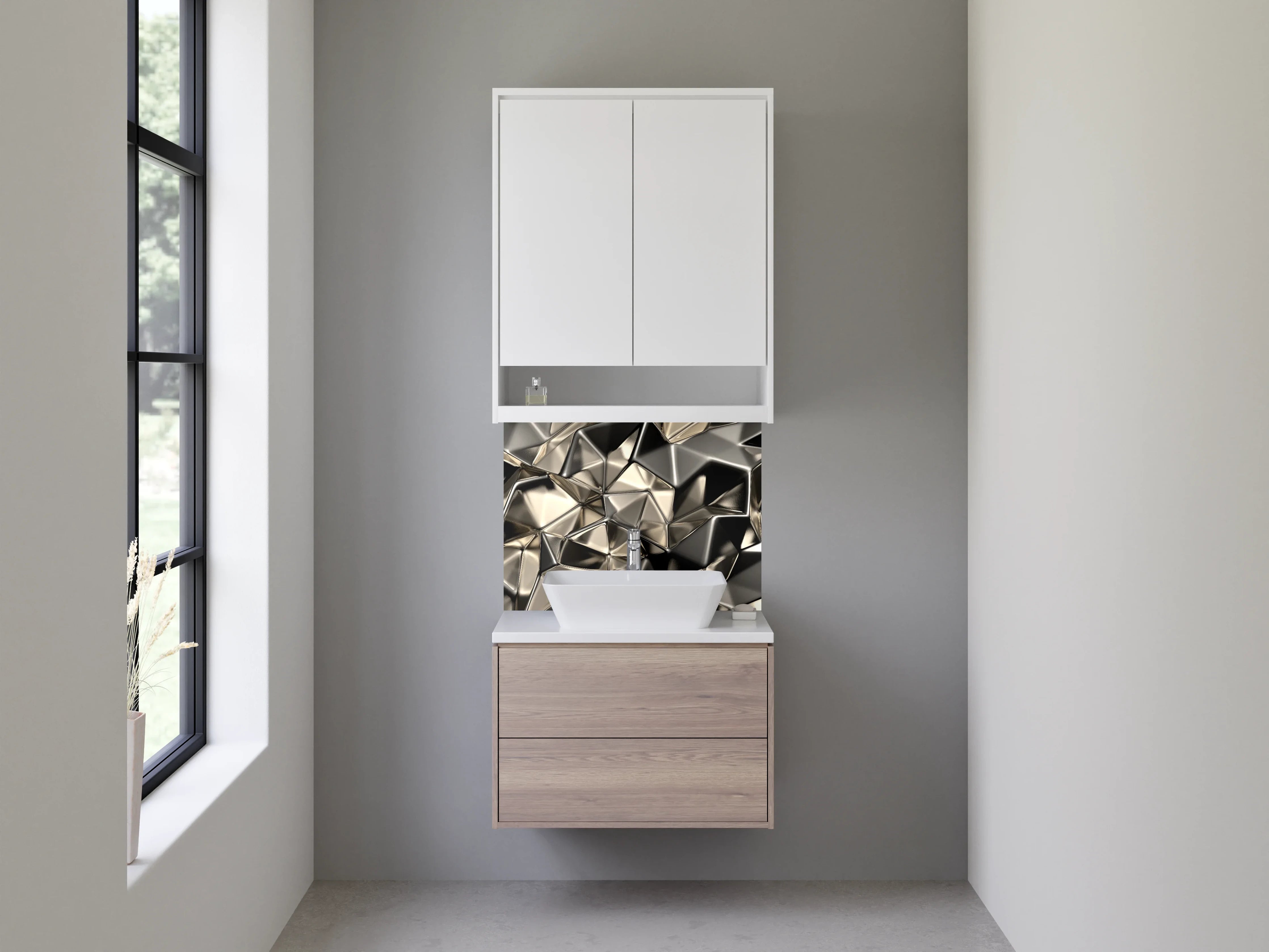 Waschbecken-Rückwand - Metallisch abstraktes 3D-Design Wandbild