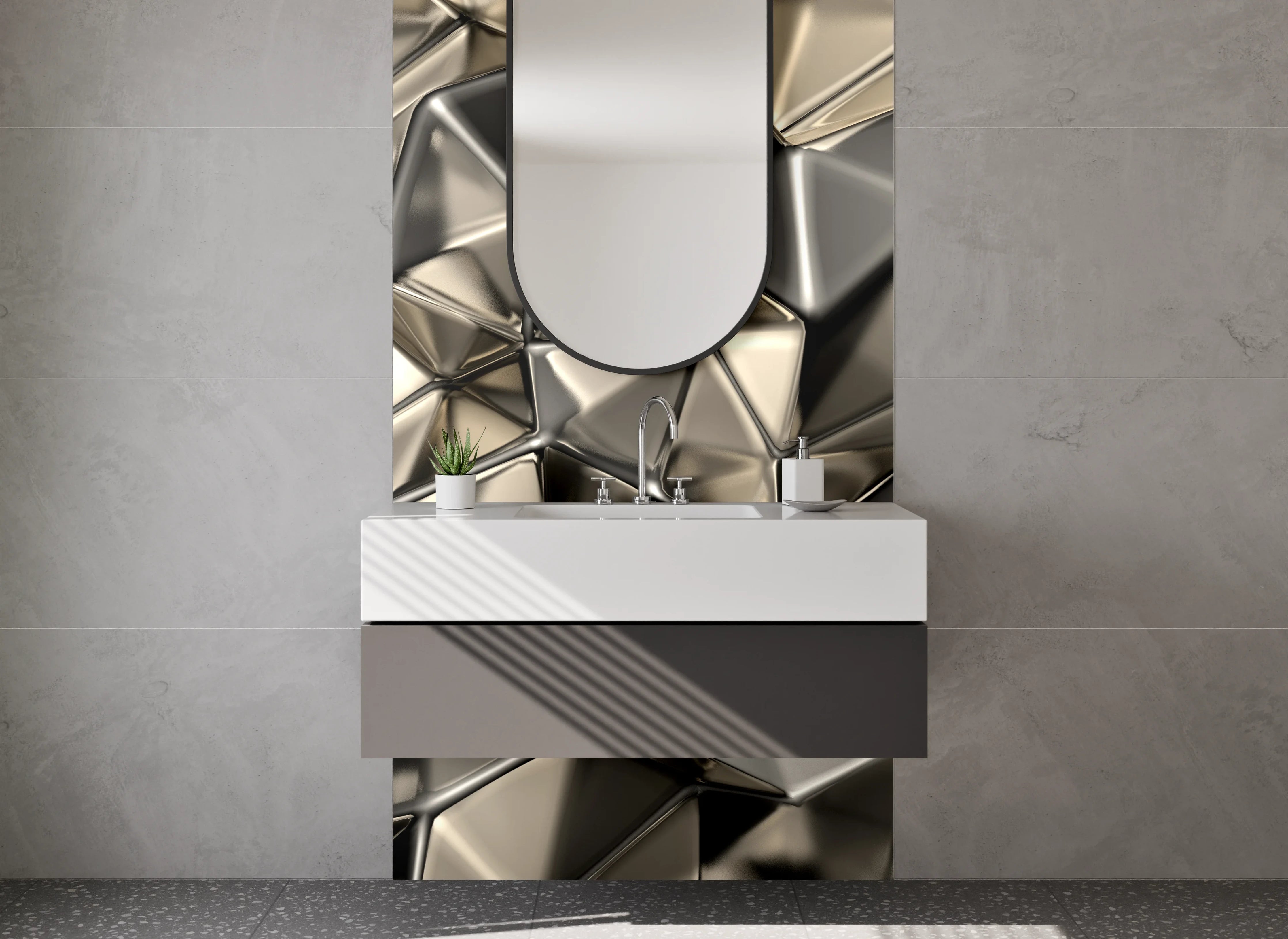 Waschbecken-Rückwand - Metallisch abstraktes 3D-Design Wandbild