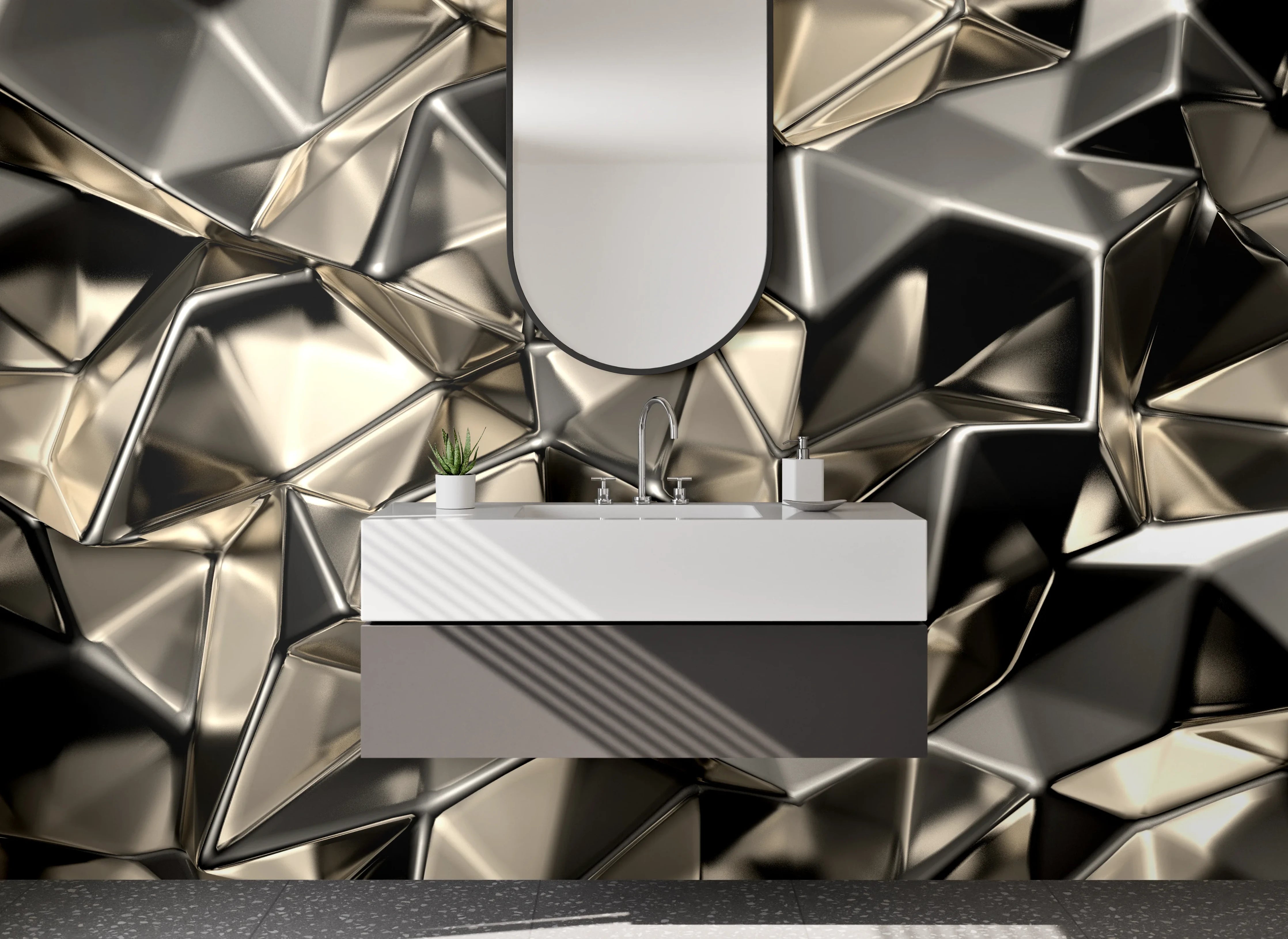 Waschbecken-Rückwand - Metallisch abstraktes 3D-Design Wandbild