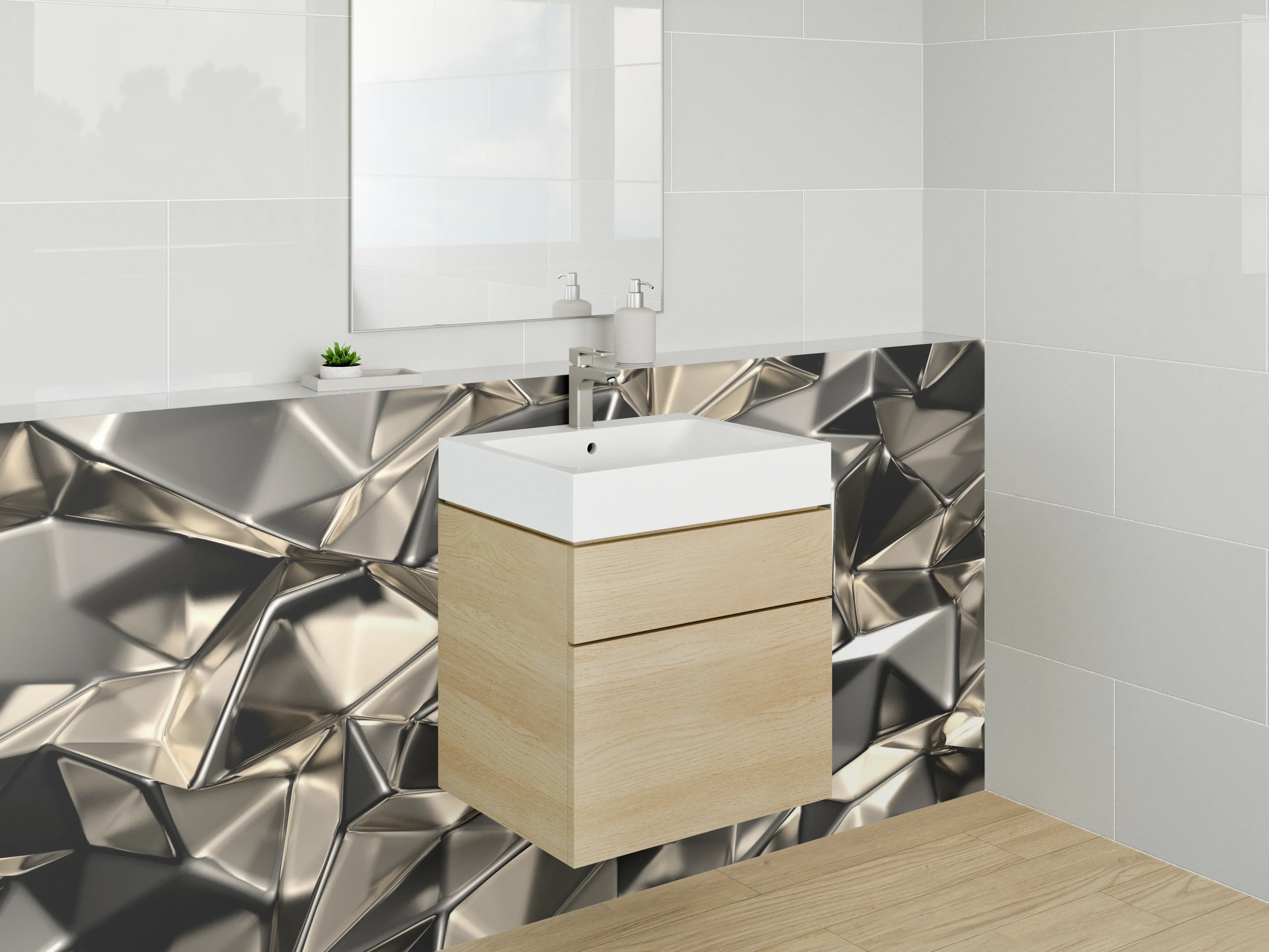 Waschbecken-Rückwand - Metallisch abstraktes 3D-Design Wandbild