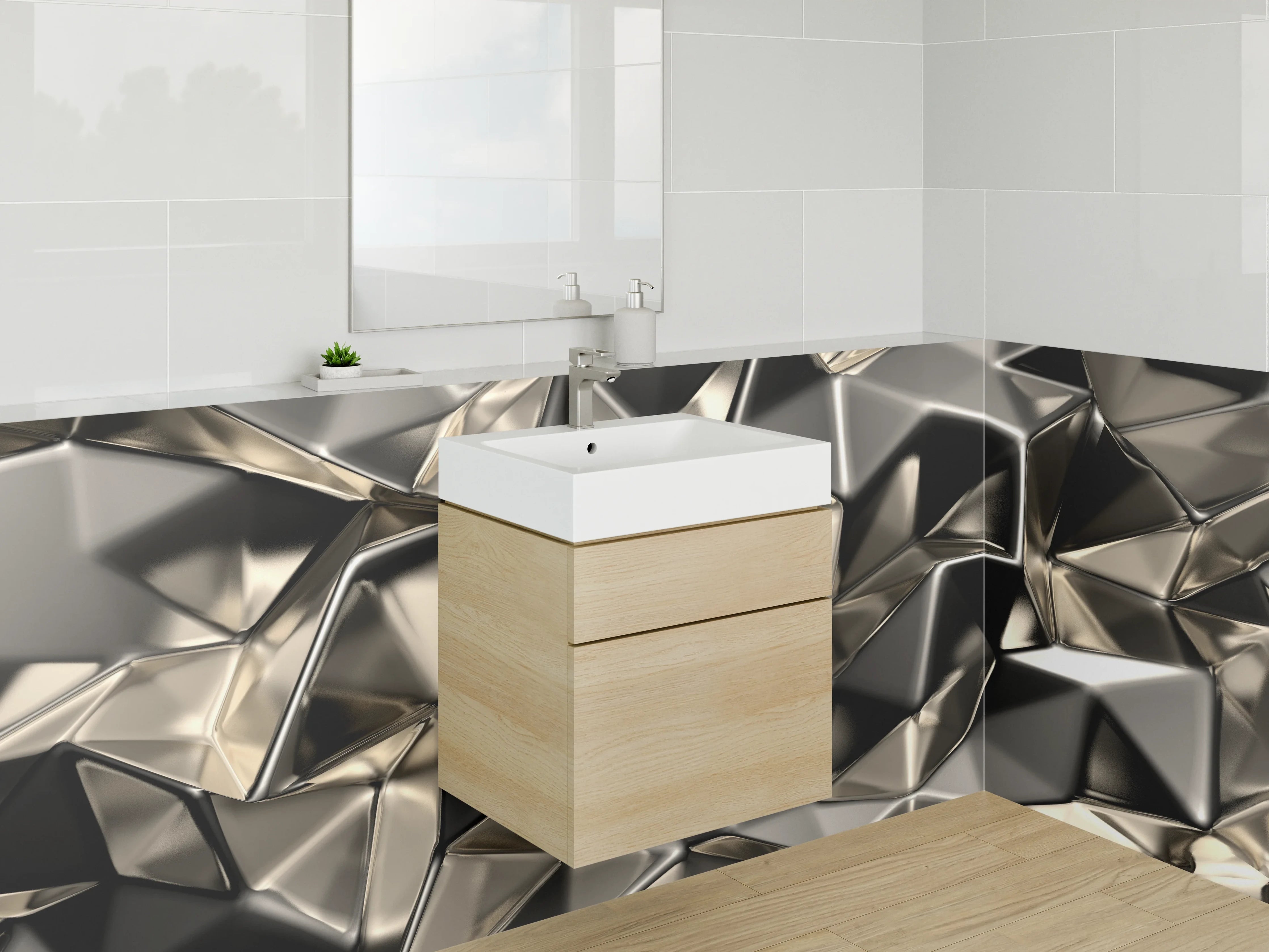 Waschbecken-Rückwand - Metallisch abstraktes 3D-Design Wandbild