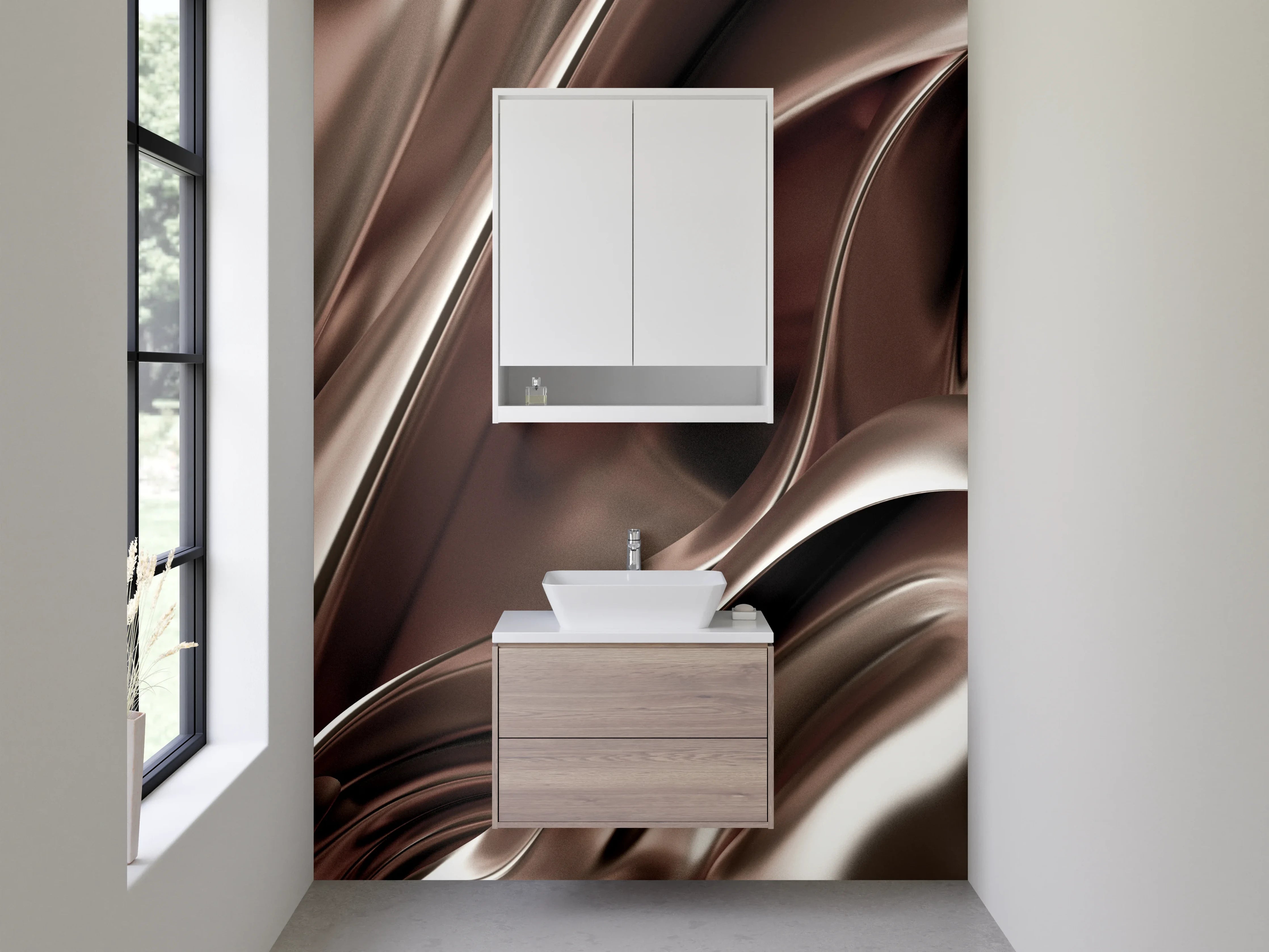 Waschbecken-Rückwand - Metallisch fließendes abstraktes Design