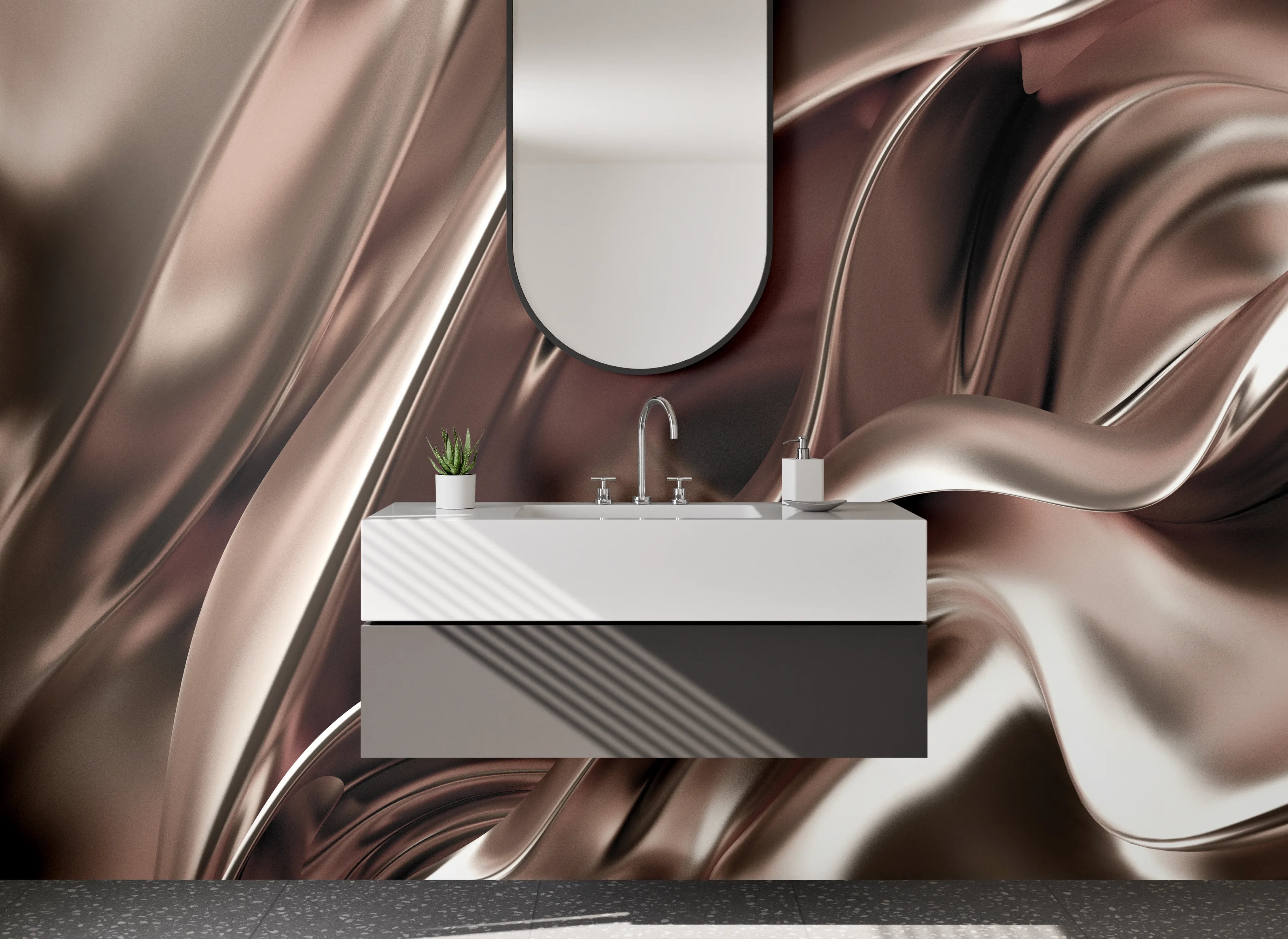 Waschbecken-Rückwand - Metallisch fließendes abstraktes Design