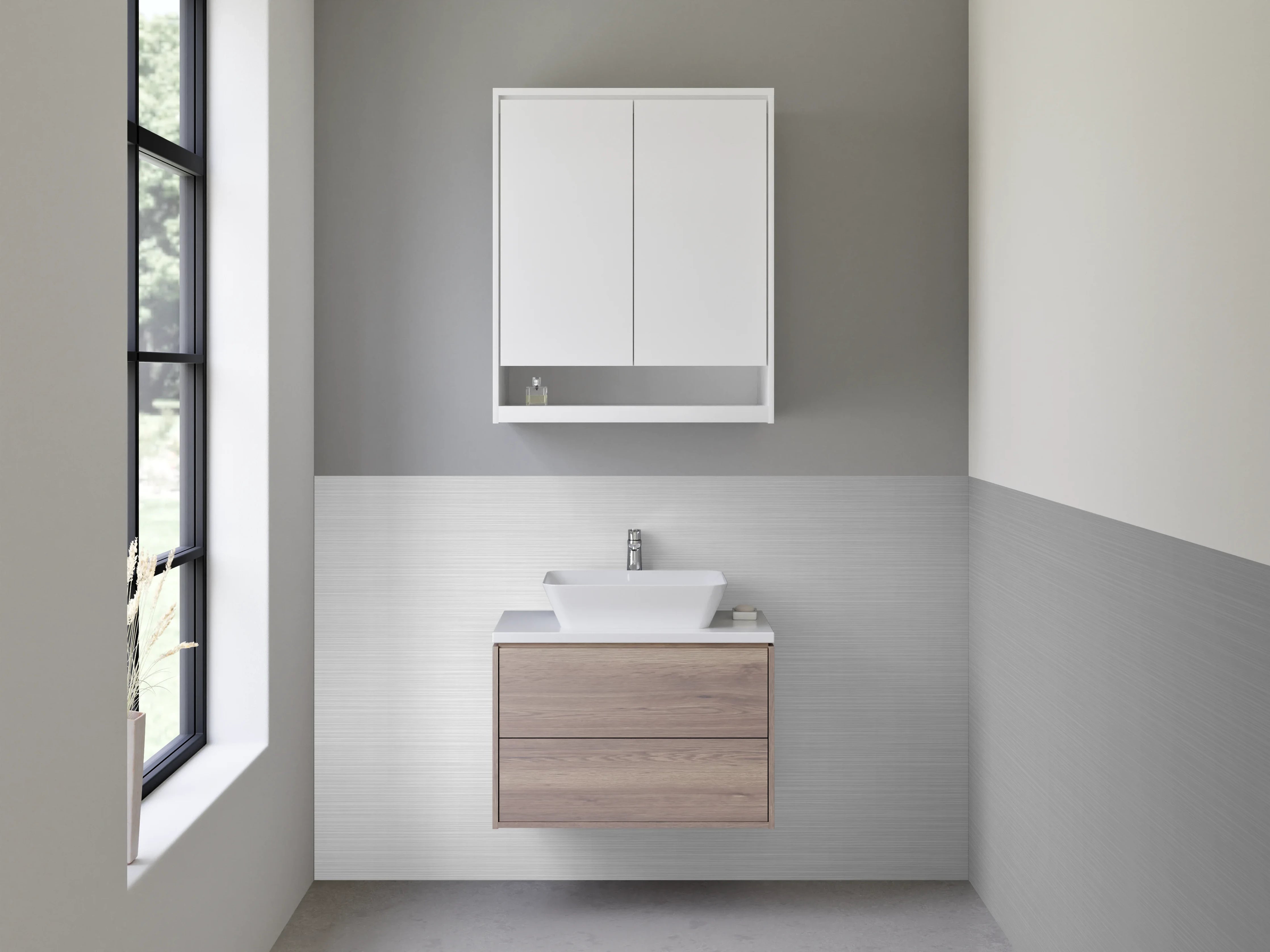 Waschbecken-Rückwand - Metallisch-silberne Oberfläche minimalistisch