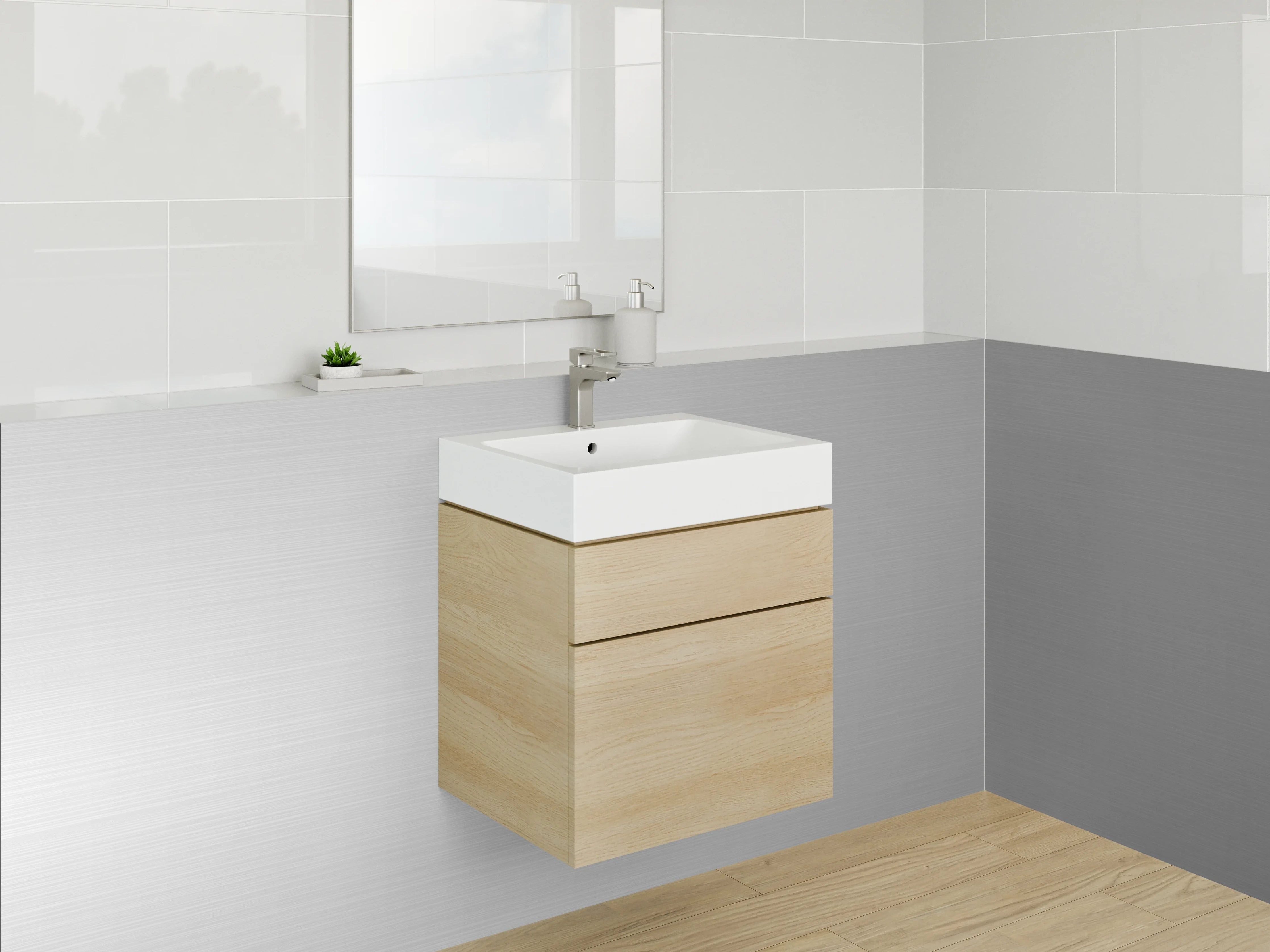 Waschbecken-Rückwand - Metallisch-silberne Oberfläche minimalistisch