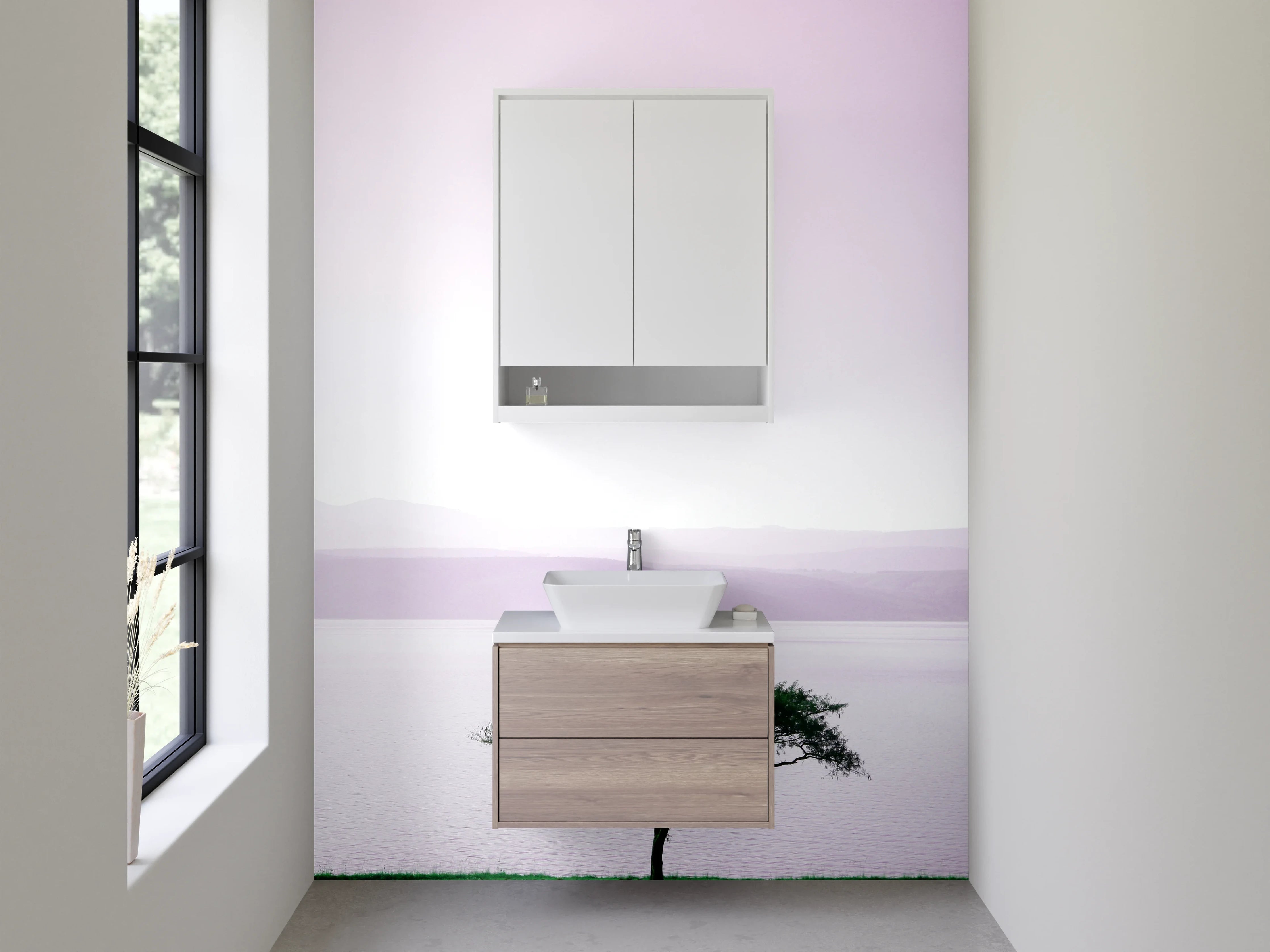 Waschbecken-Rückwand - Minimalistische Akazie am See