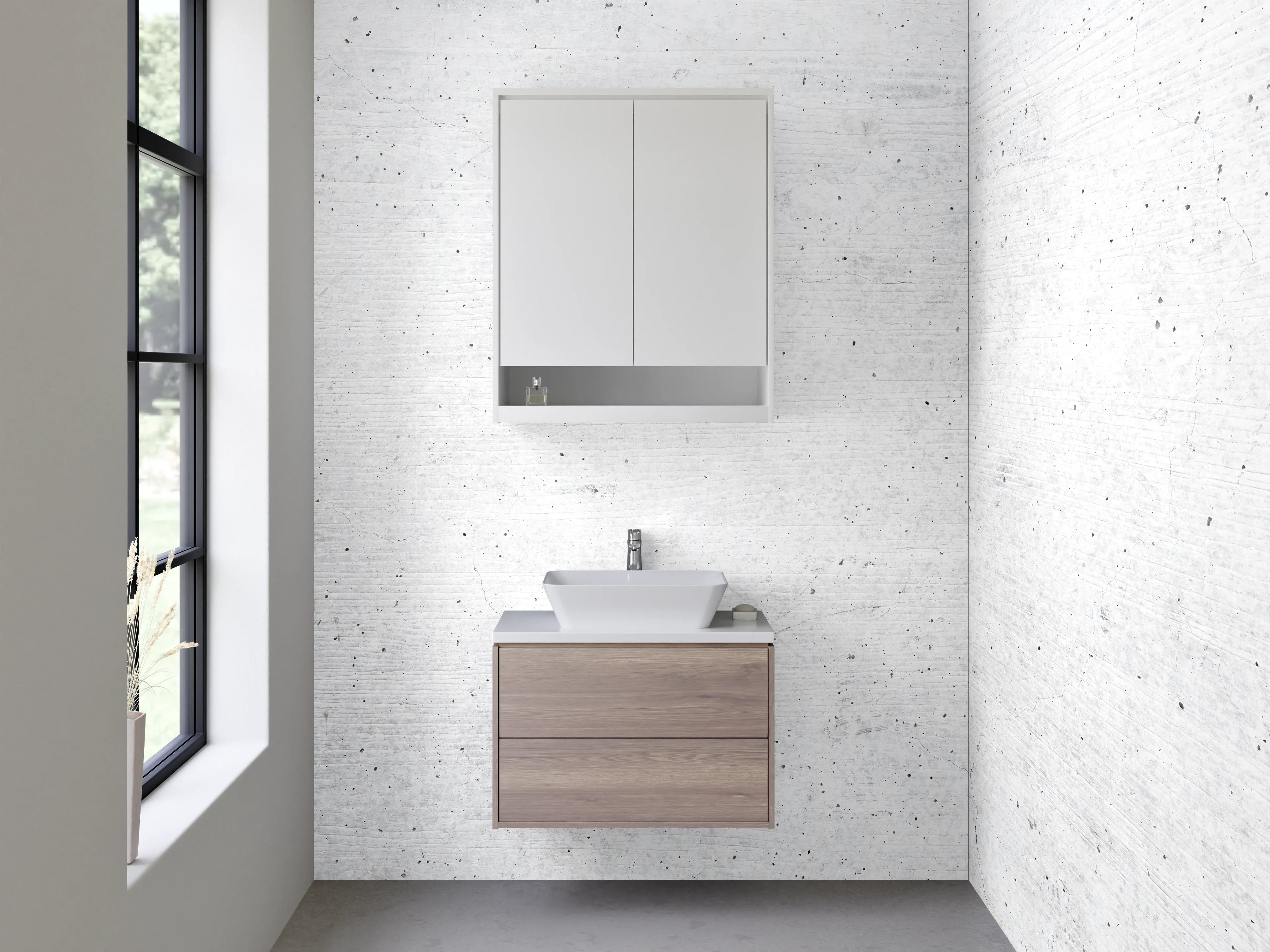 Waschbecken-Rückwand - Minimalistische weiße Beton-Optik