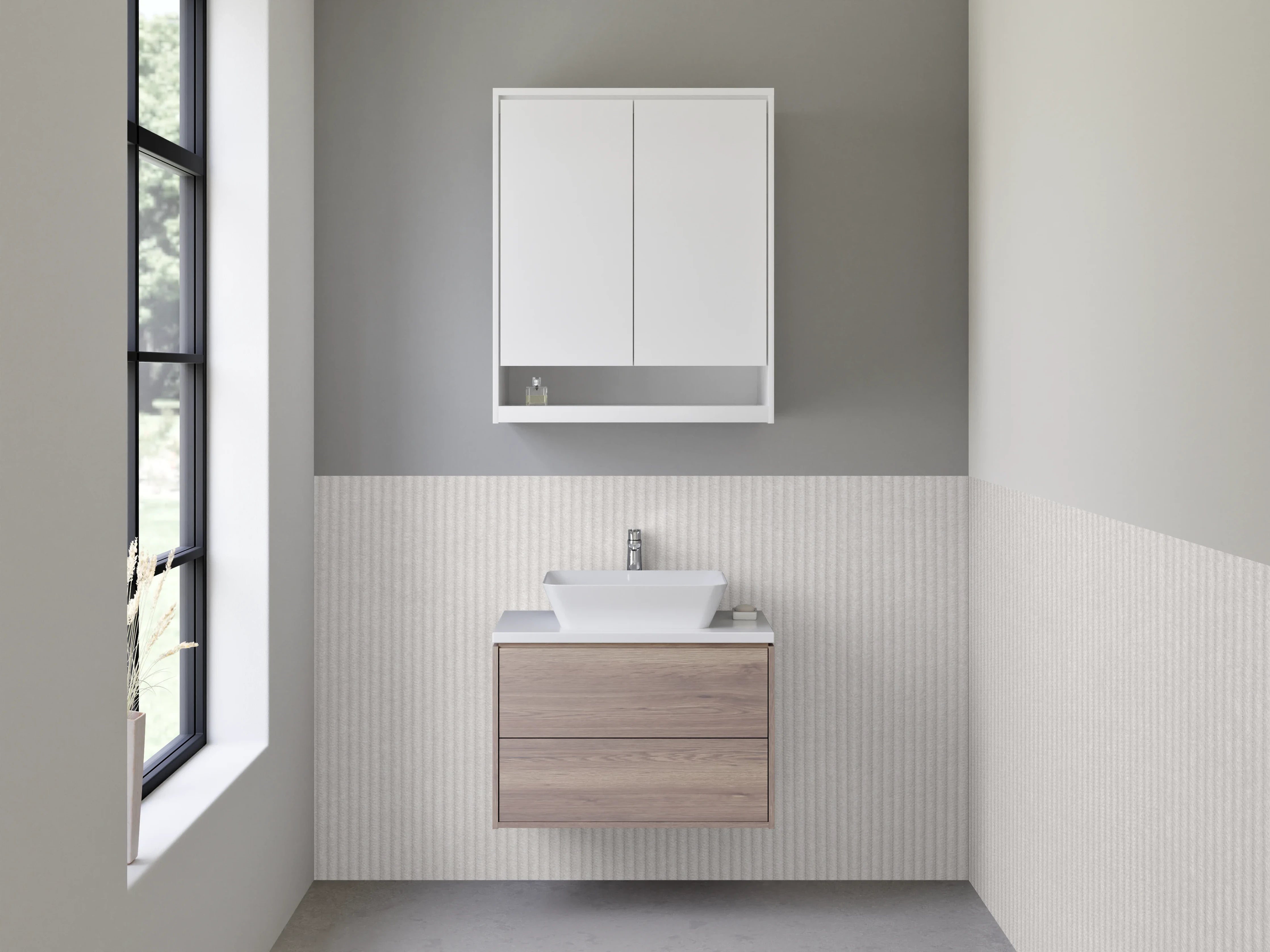 Waschbecken-Rückwand - Minimalistische weiße Oberfläche mit feinen Linien