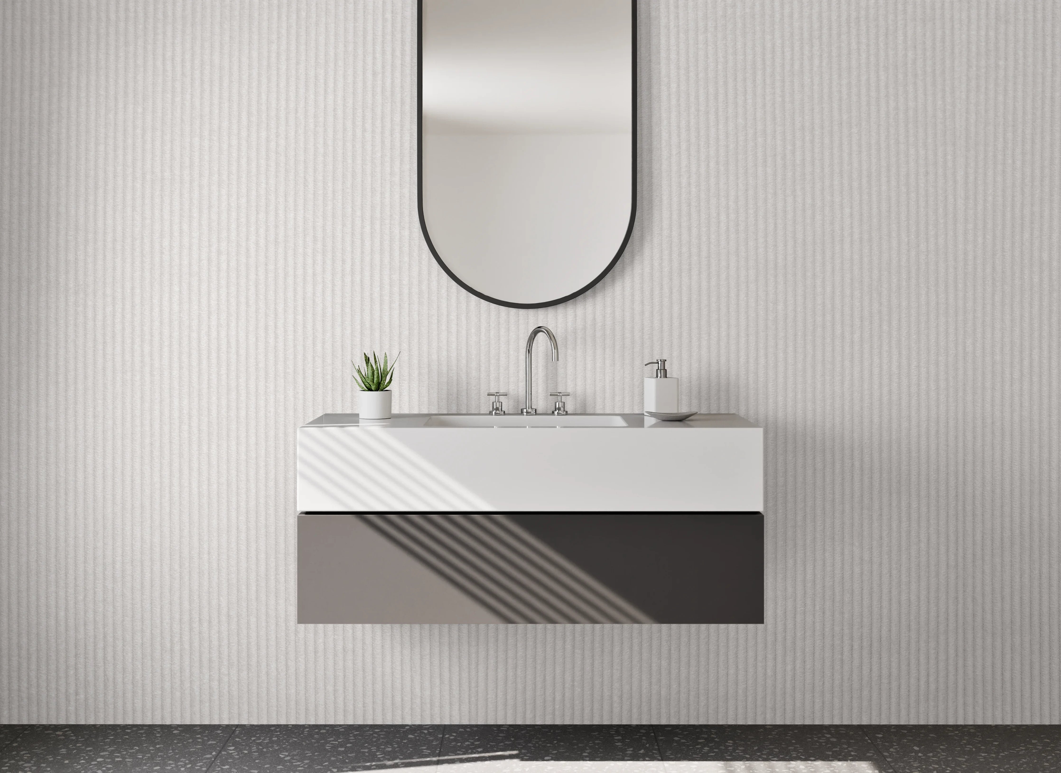 Waschbecken-Rückwand - Minimalistische weiße Oberfläche mit feinen Linien