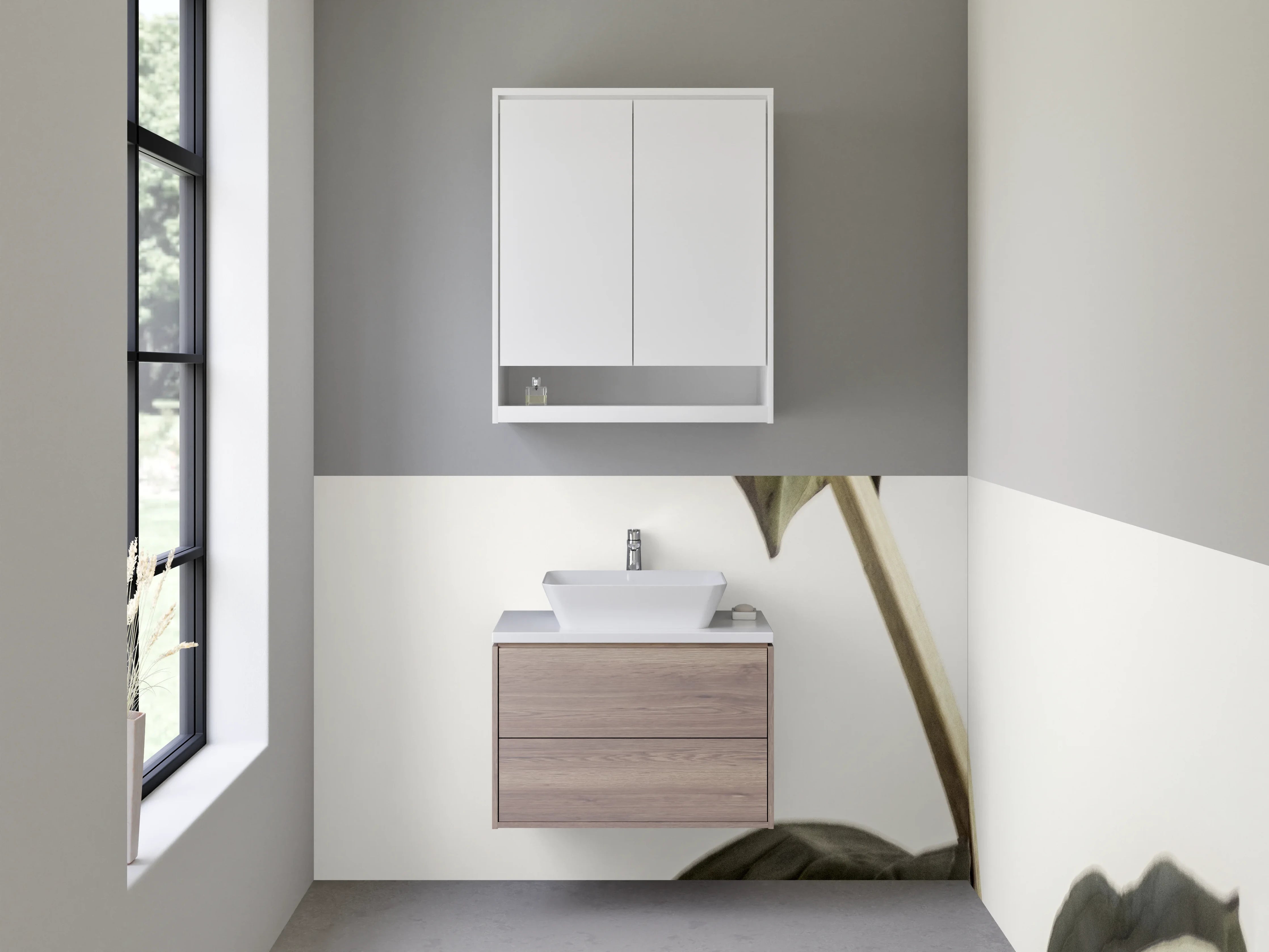 Waschbecken-Rückwand - Minimalistische weiße Pfingstrose auf zartem Hintergrund