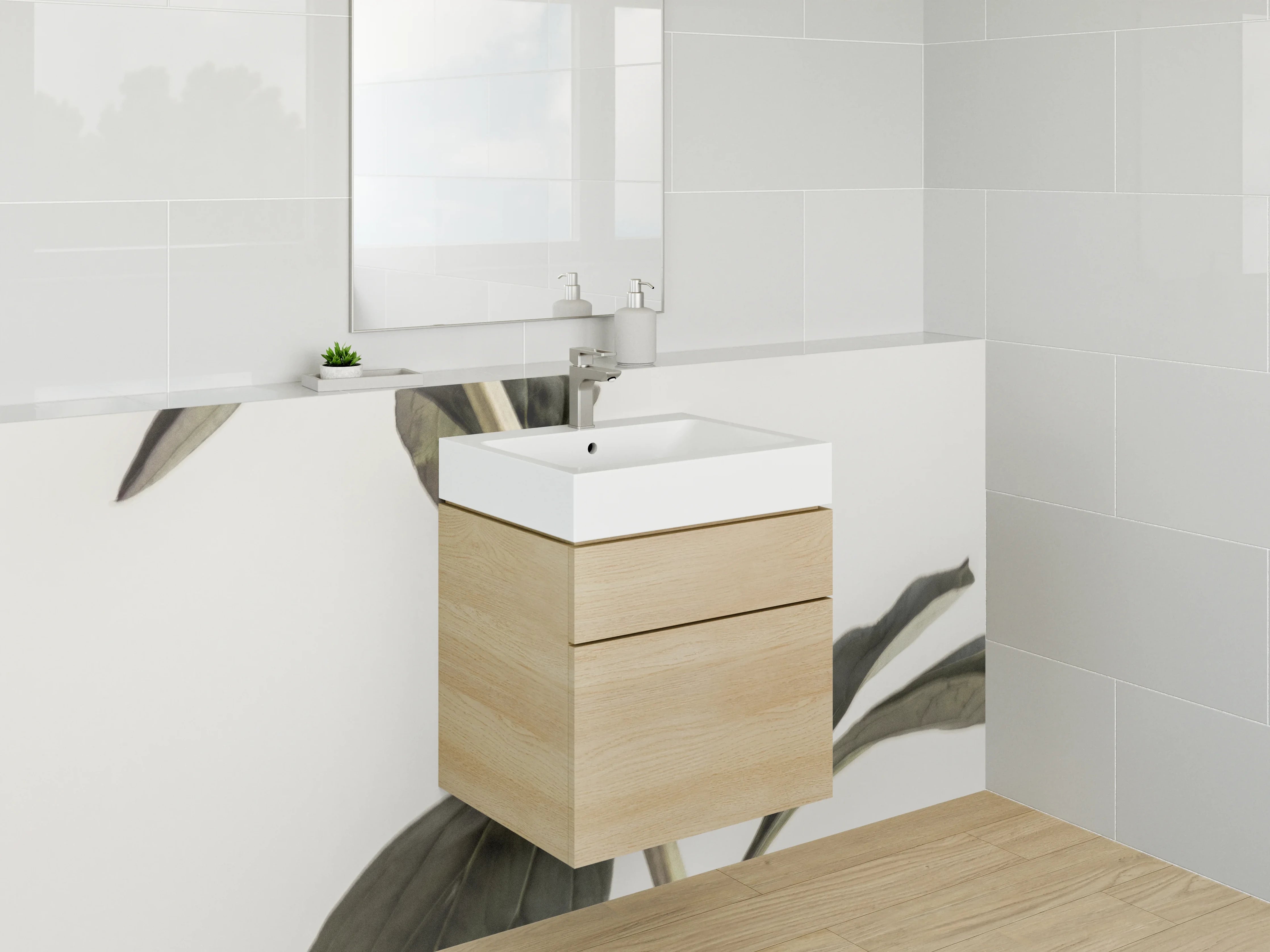 Waschbecken-Rückwand - Minimalistische weiße Pfingstrose auf zartem Hintergrund