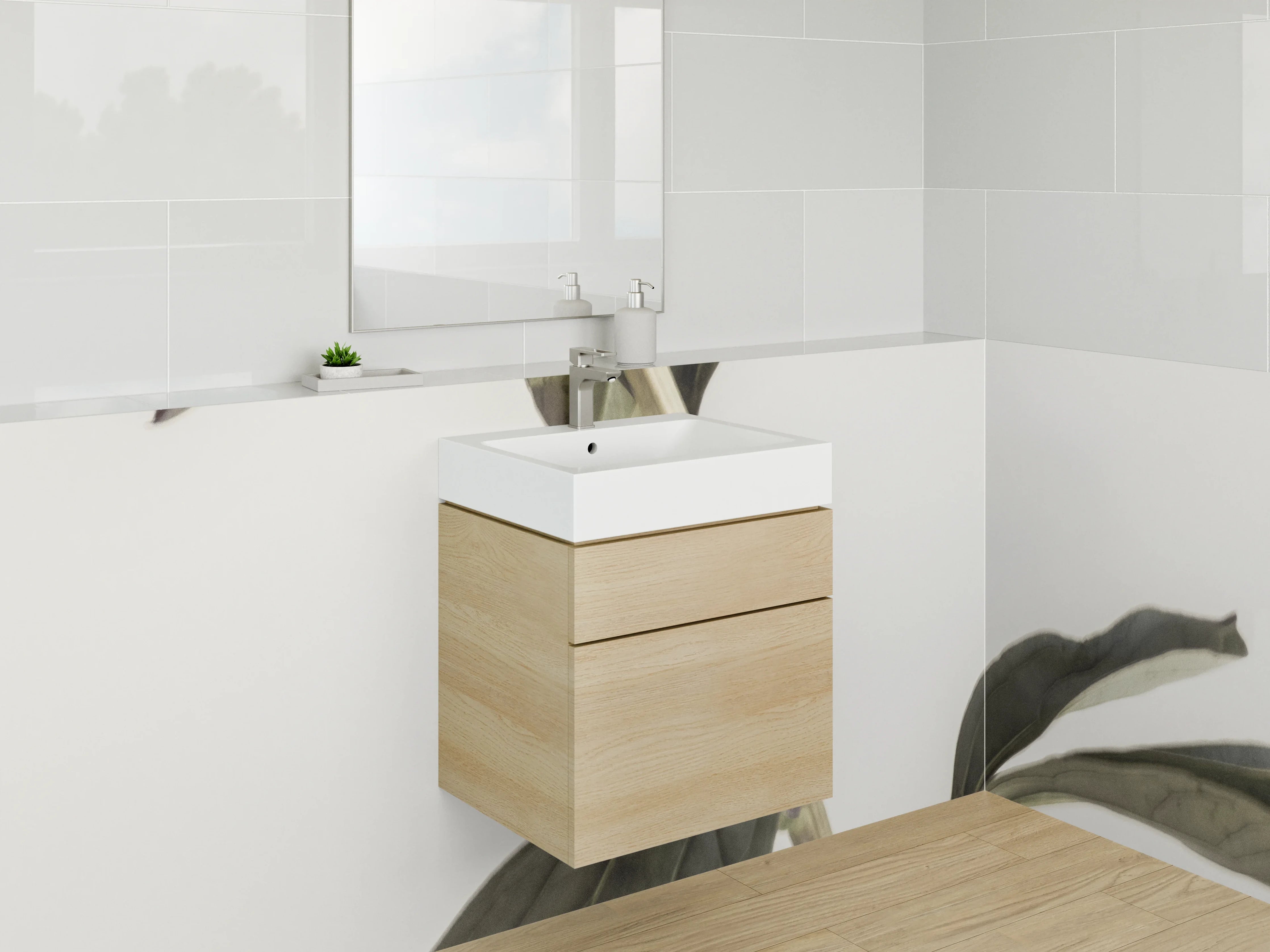 Waschbecken-Rückwand - Minimalistische weiße Pfingstrose auf zartem Hintergrund