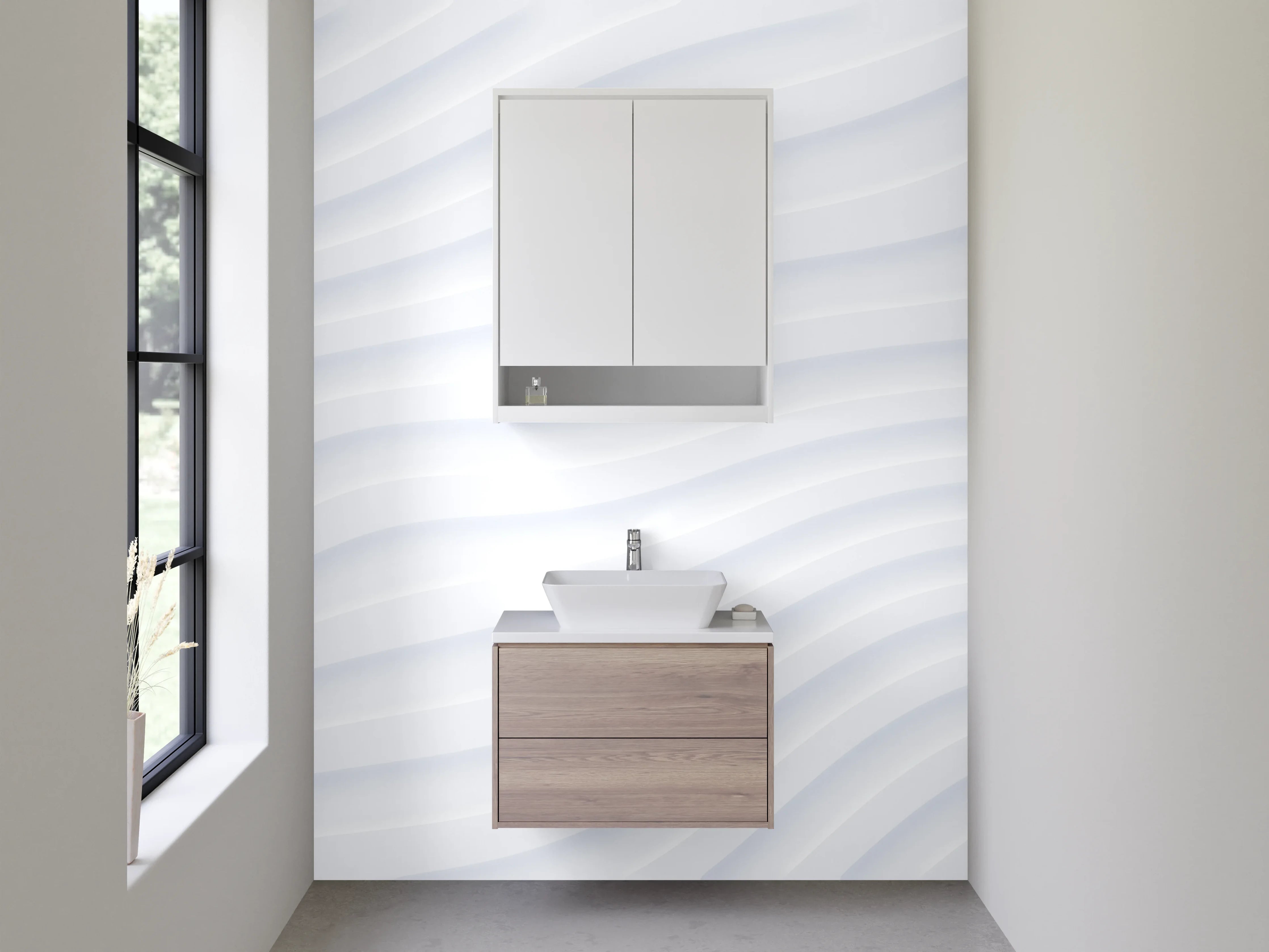 Waschbecken-Rückwand - Minimalistische weiße Struktur-Wellen