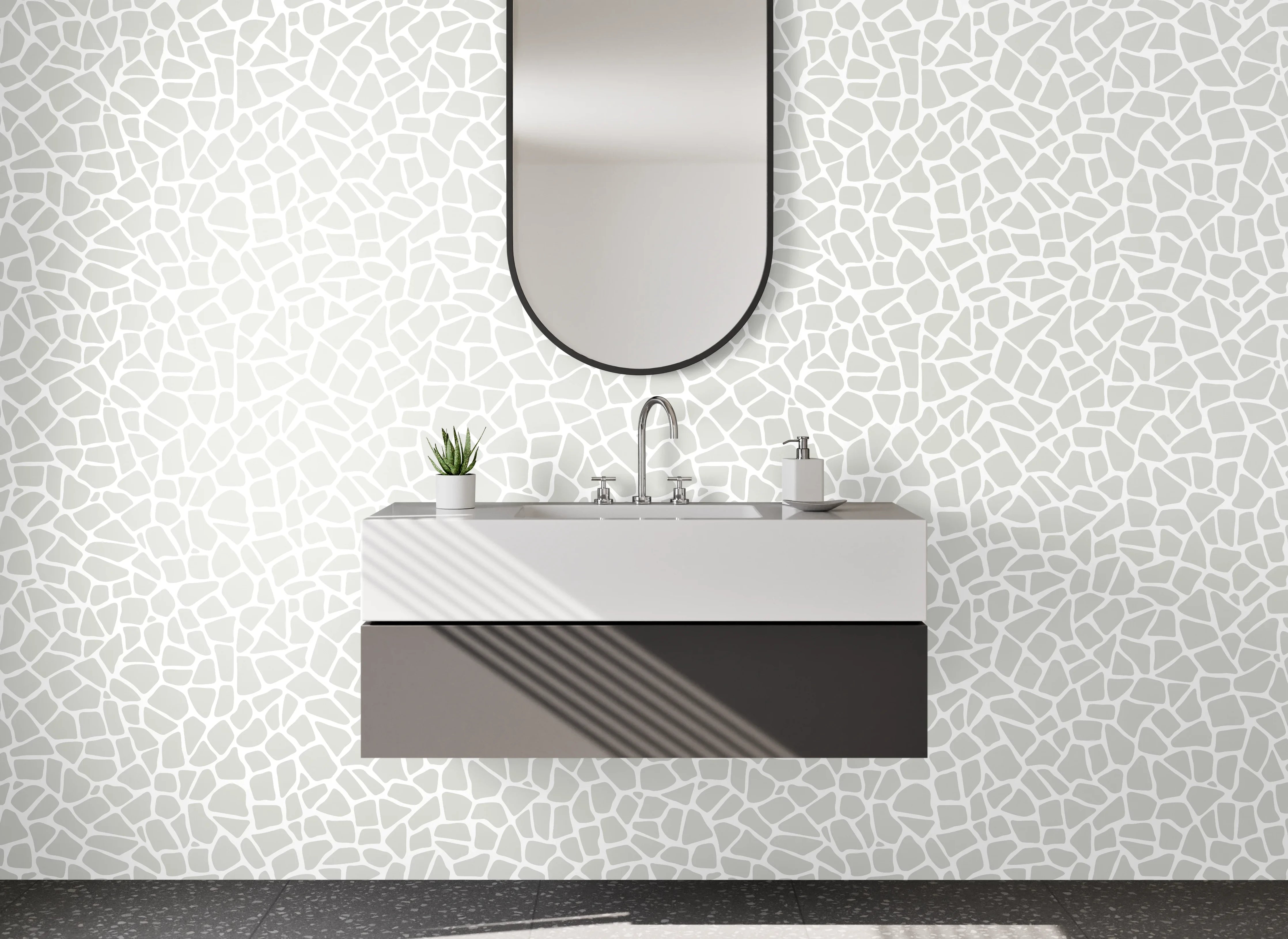 Waschbecken-Rückwand - Minimalistisches Mosaik Muster Weiß-Grau