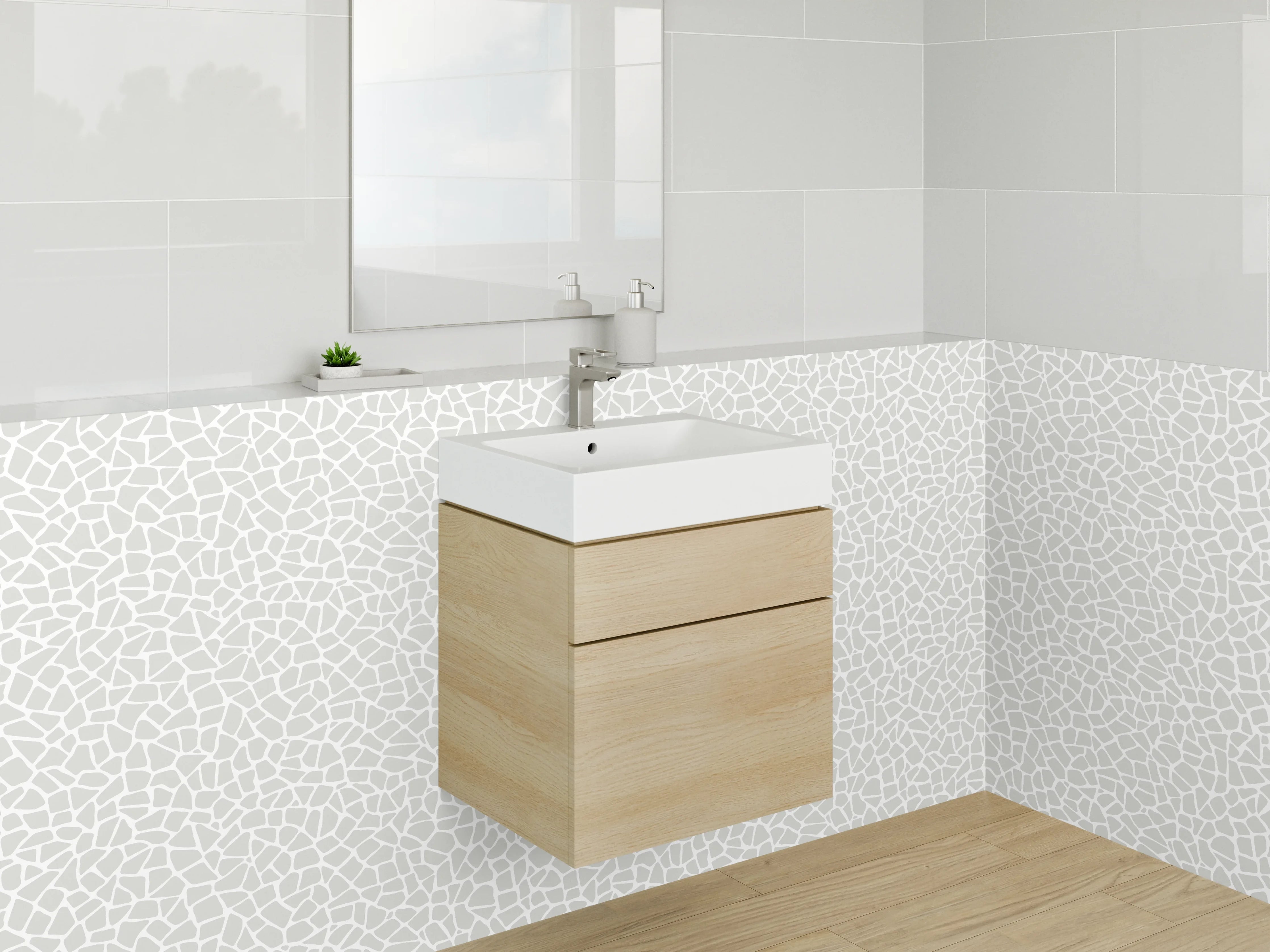 Waschbecken-Rückwand - Minimalistisches Mosaik Muster Weiß-Grau