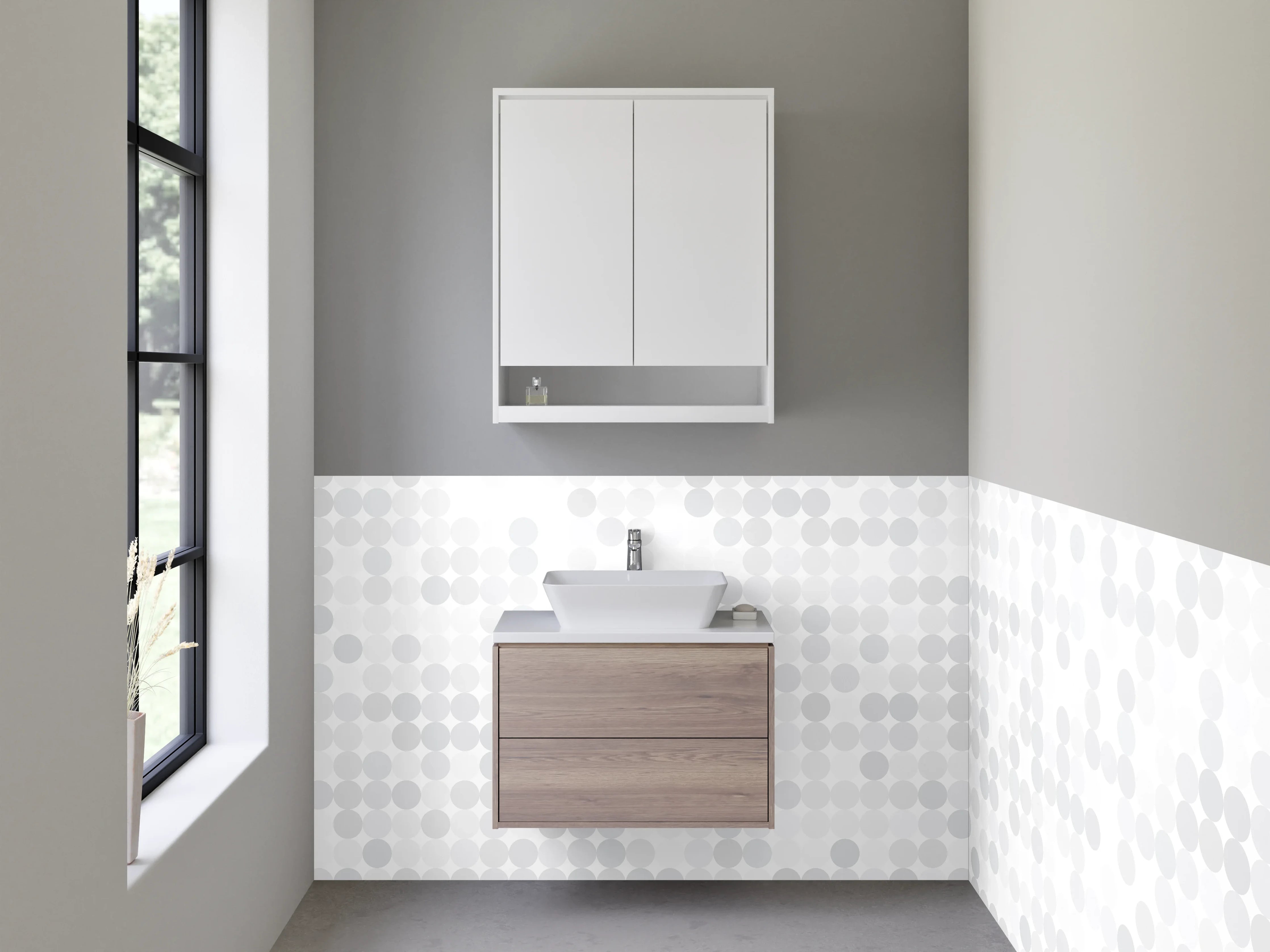 Waschbecken-Rückwand - Minimalistisches Punktmuster in Weiß und Hellgrau