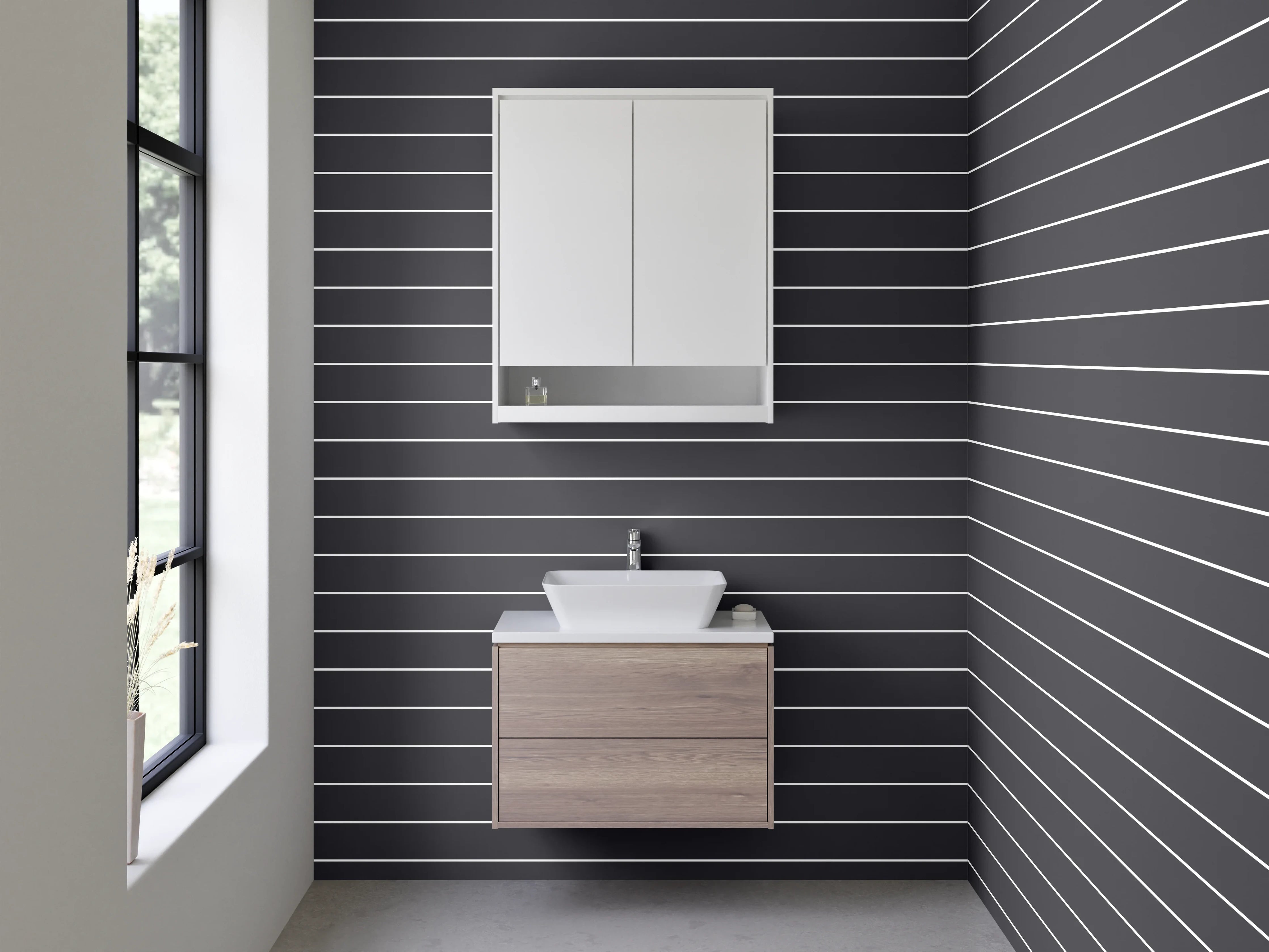 Waschbecken-Rückwand - Minimalistisches Streifenmuster Grau Weiß
