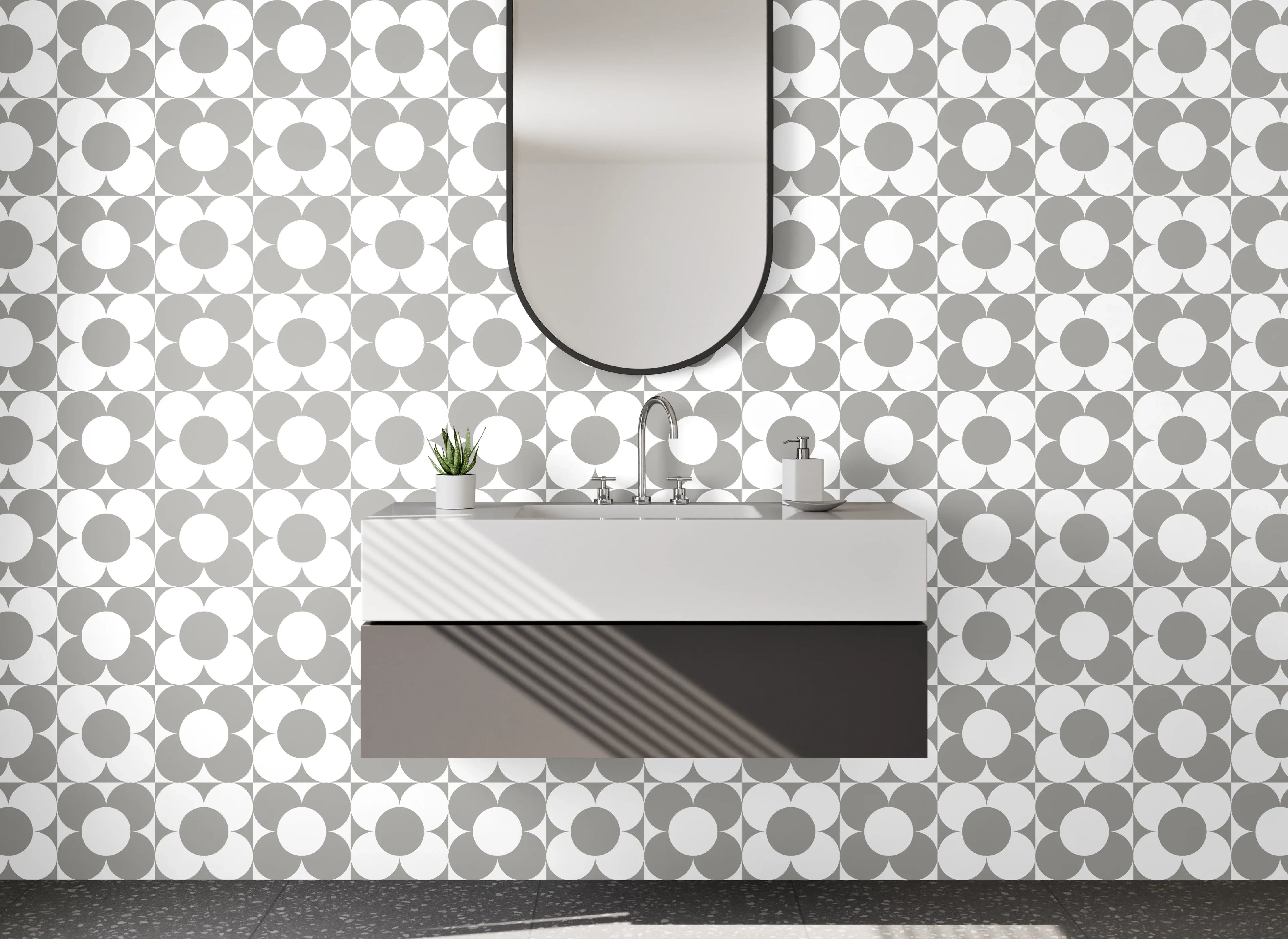 Waschbecken-Rückwand - Minimalistisches graues Kreis-Muster