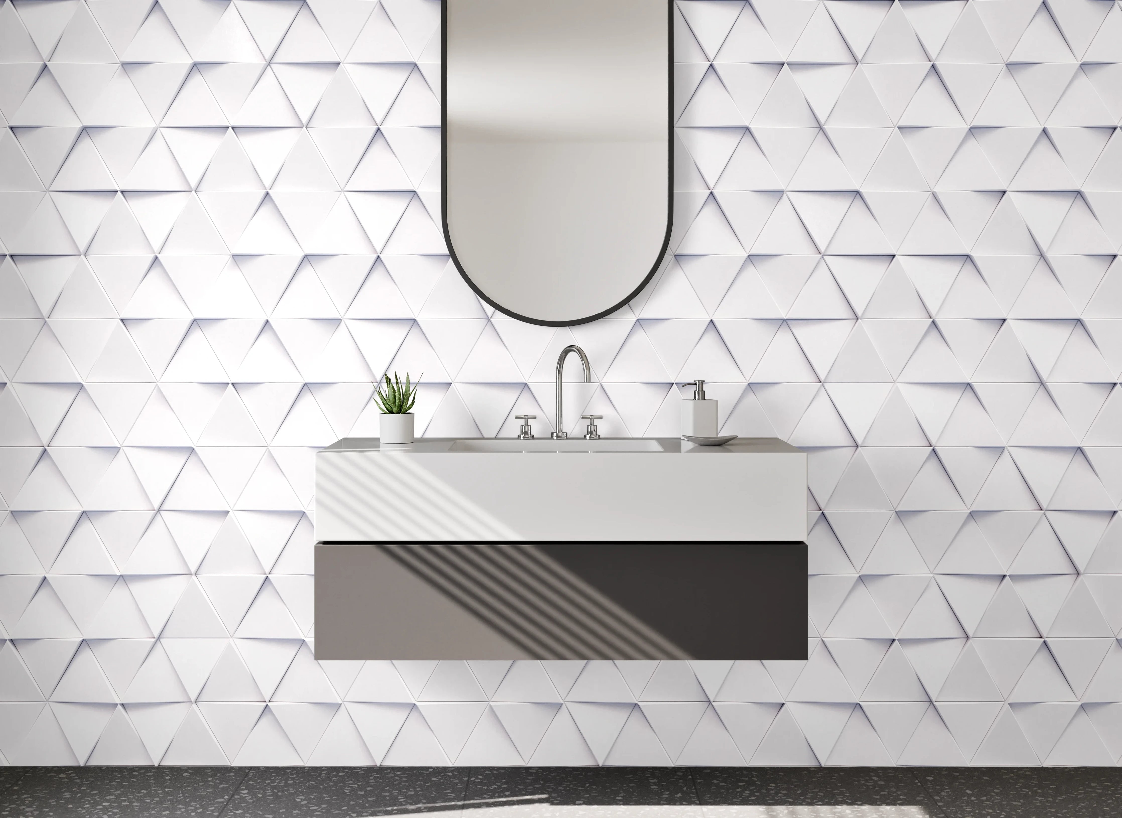 Waschbecken-Rückwand - Minimalistisches weiß-graues 3D-Muster