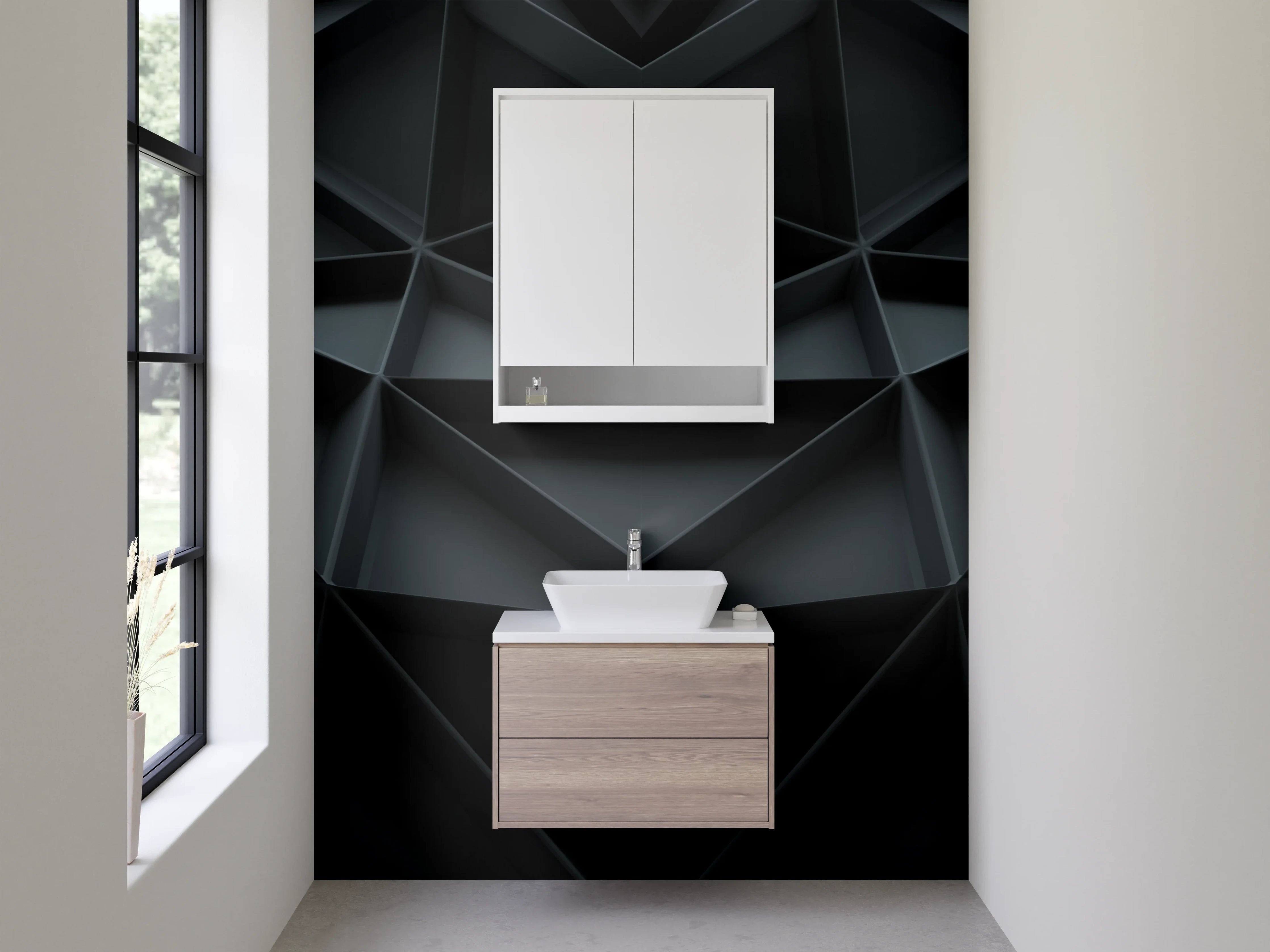 Waschbecken-Rückwand - Moderne 3D-Geomtrie in Schwarzgrau